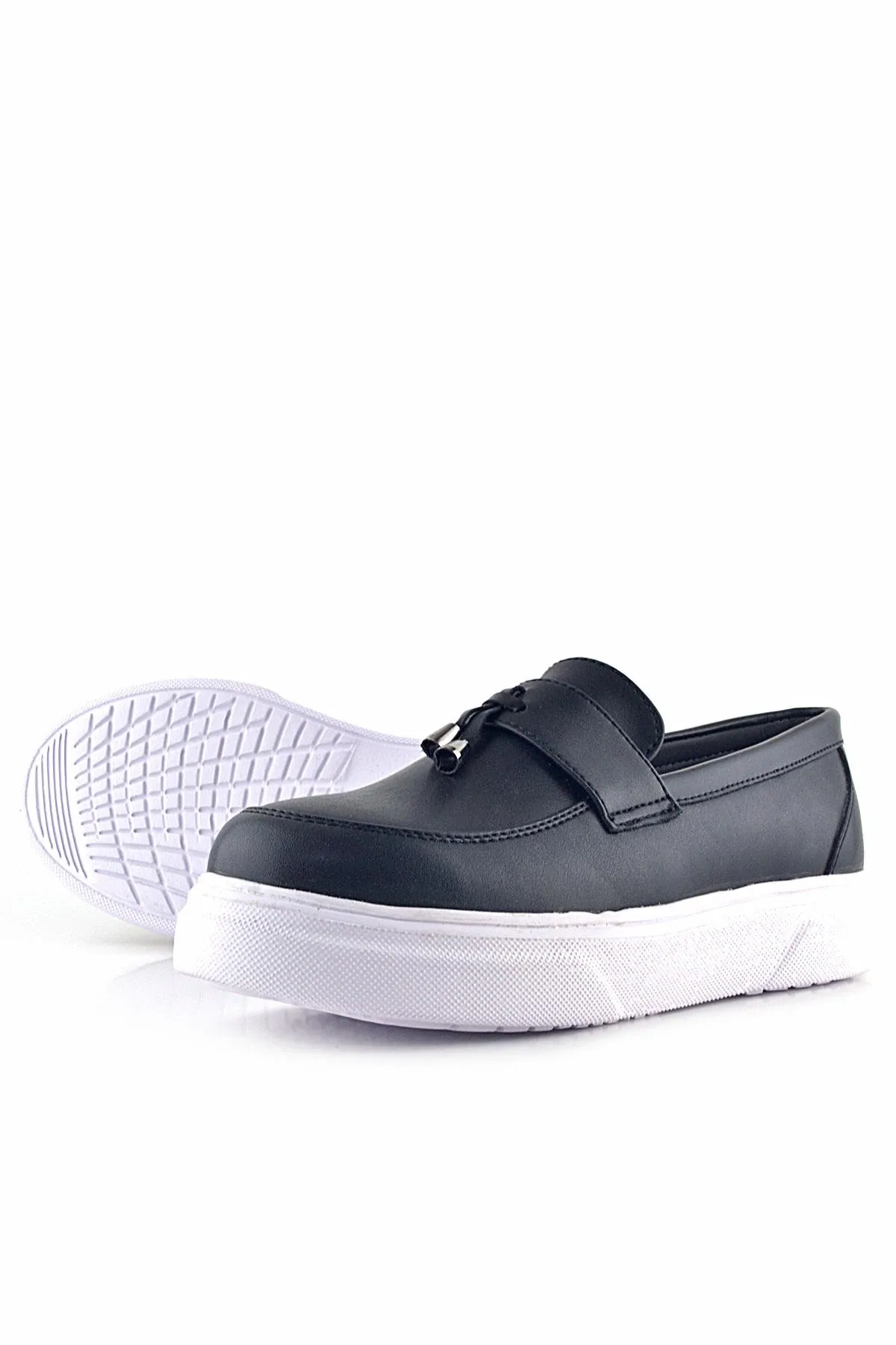 Siyah Mat Beyaz Taban Loafer Klasik Çocuk Ayakkabısı