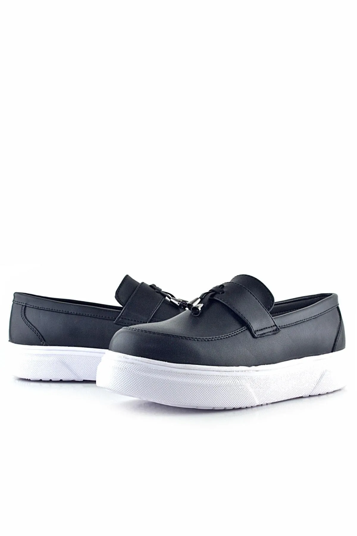 Siyah Mat Beyaz Taban Loafer Klasik Çocuk Ayakkabısı