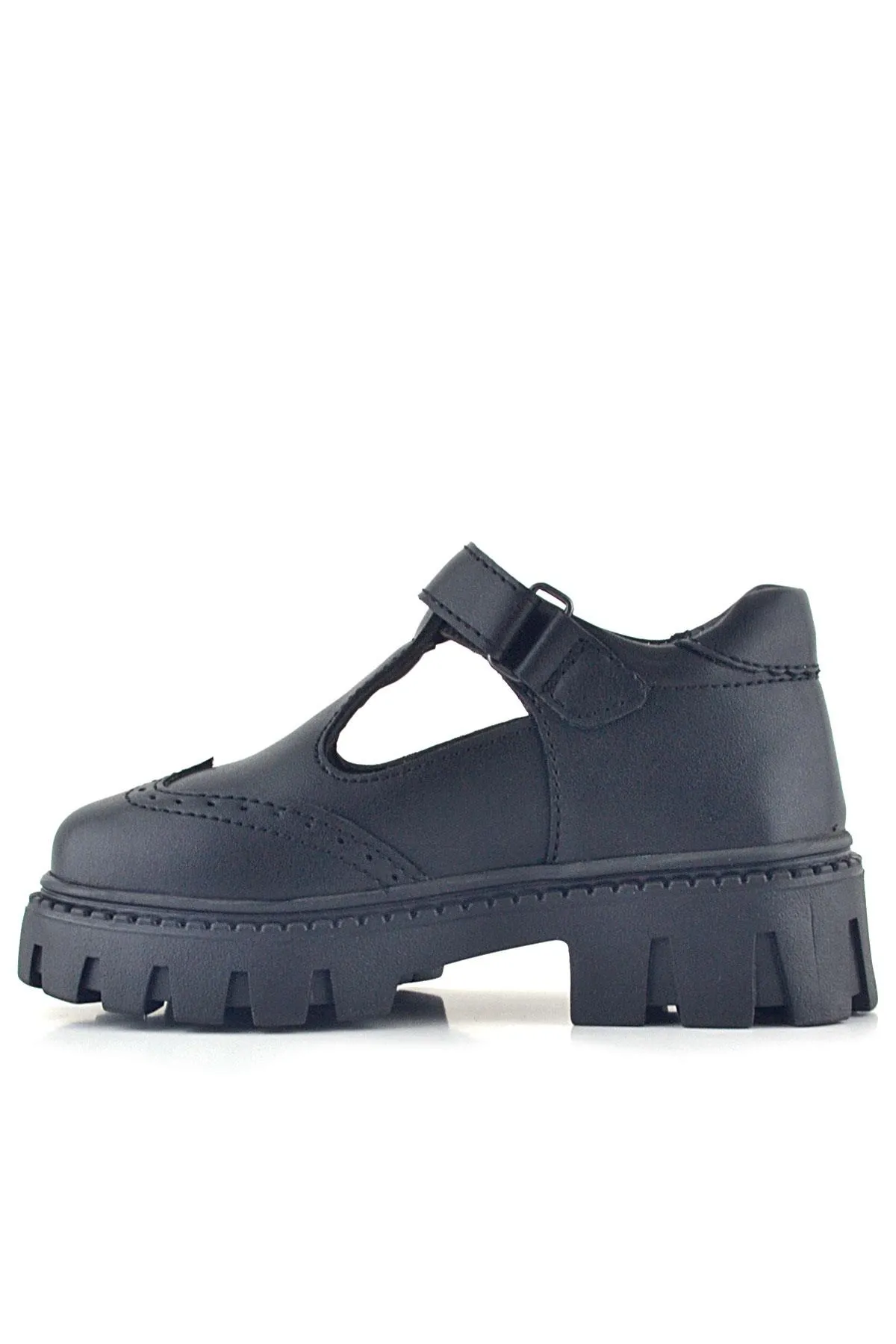 Siyah Mat Cırt Cırtlı Metal Detaylı Kız Çocuk Günlük Ayakkabı