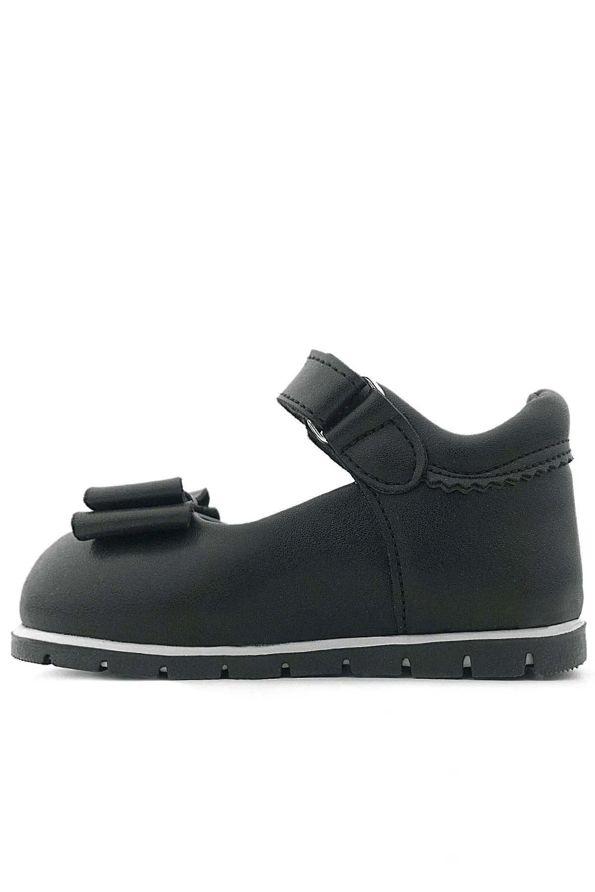 Siyah Mat Fiyonklu Kız Bebek Babet Ayakkabı