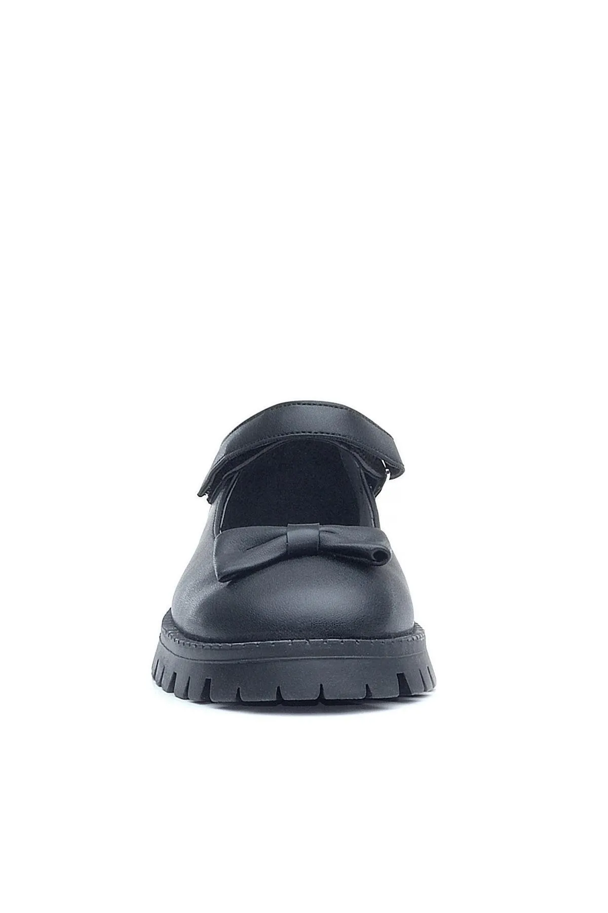 Siyah Mat Kalın Tabanlı Cırtlı Kız Çocuk Babet