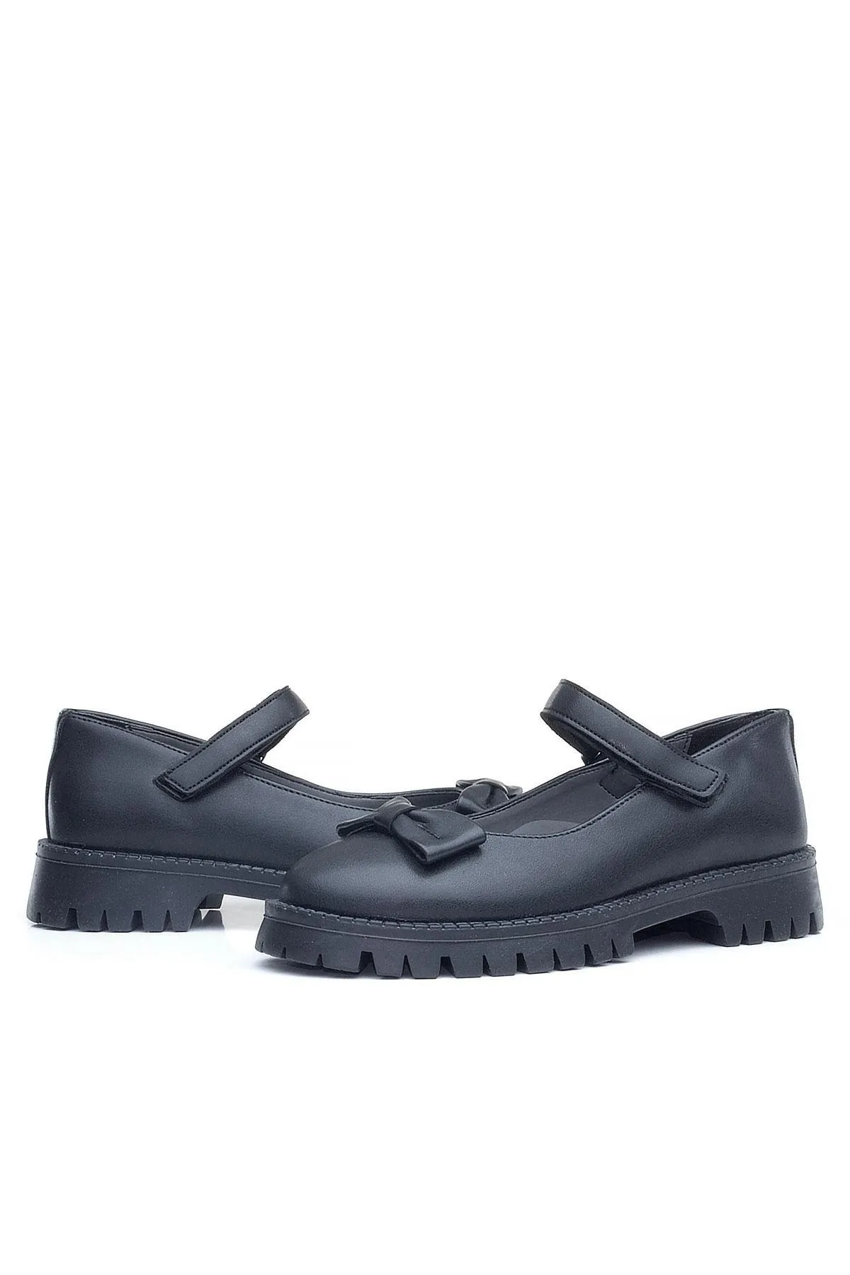 Siyah Mat Kalın Tabanlı Cırtlı Kız Çocuk Babet