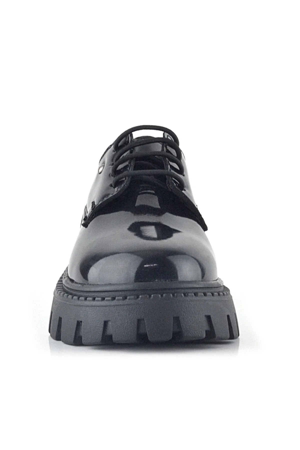 Siyah Rugan Bağcıklı Metal Detaylı Kız Çocuk Oxford Günlük Ayakkabı