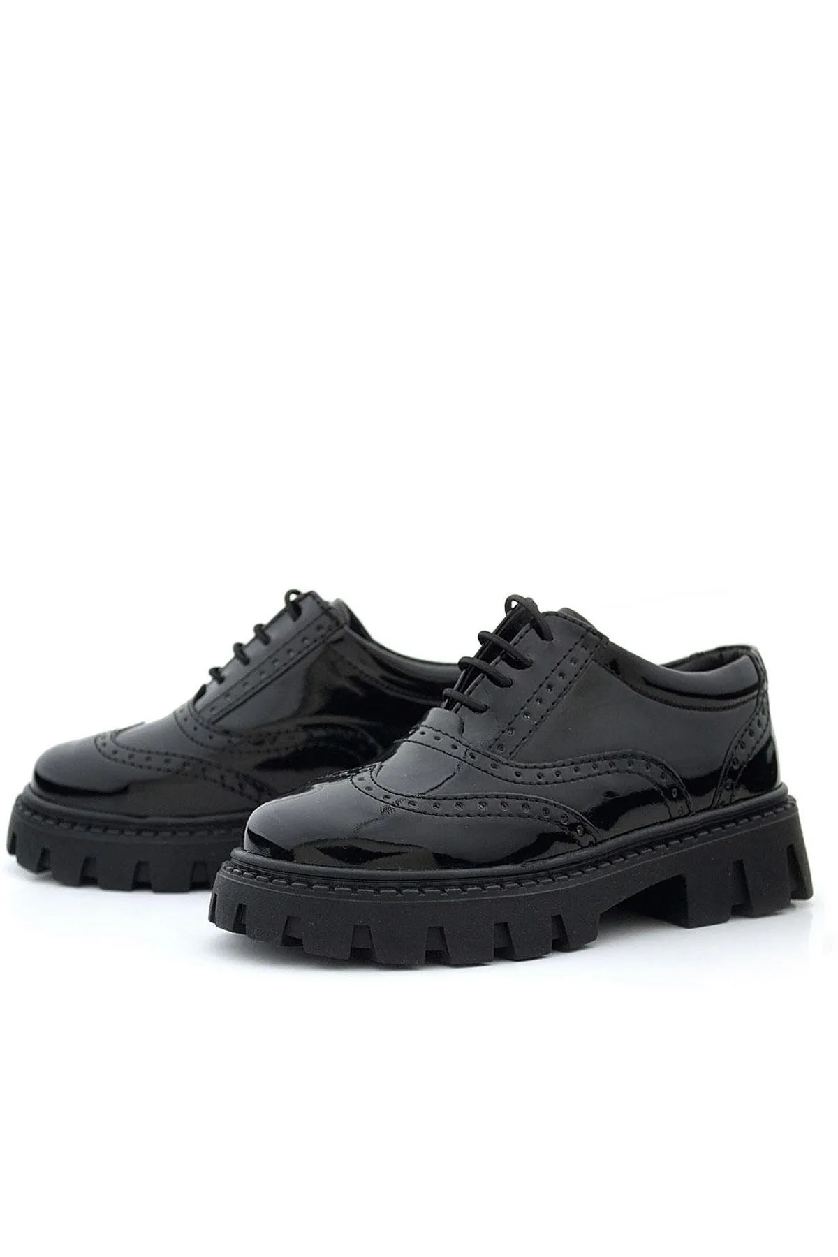 Siyah Rugan Bağcıklı Oxford Kız Çocuk Günlük Ayakkabı