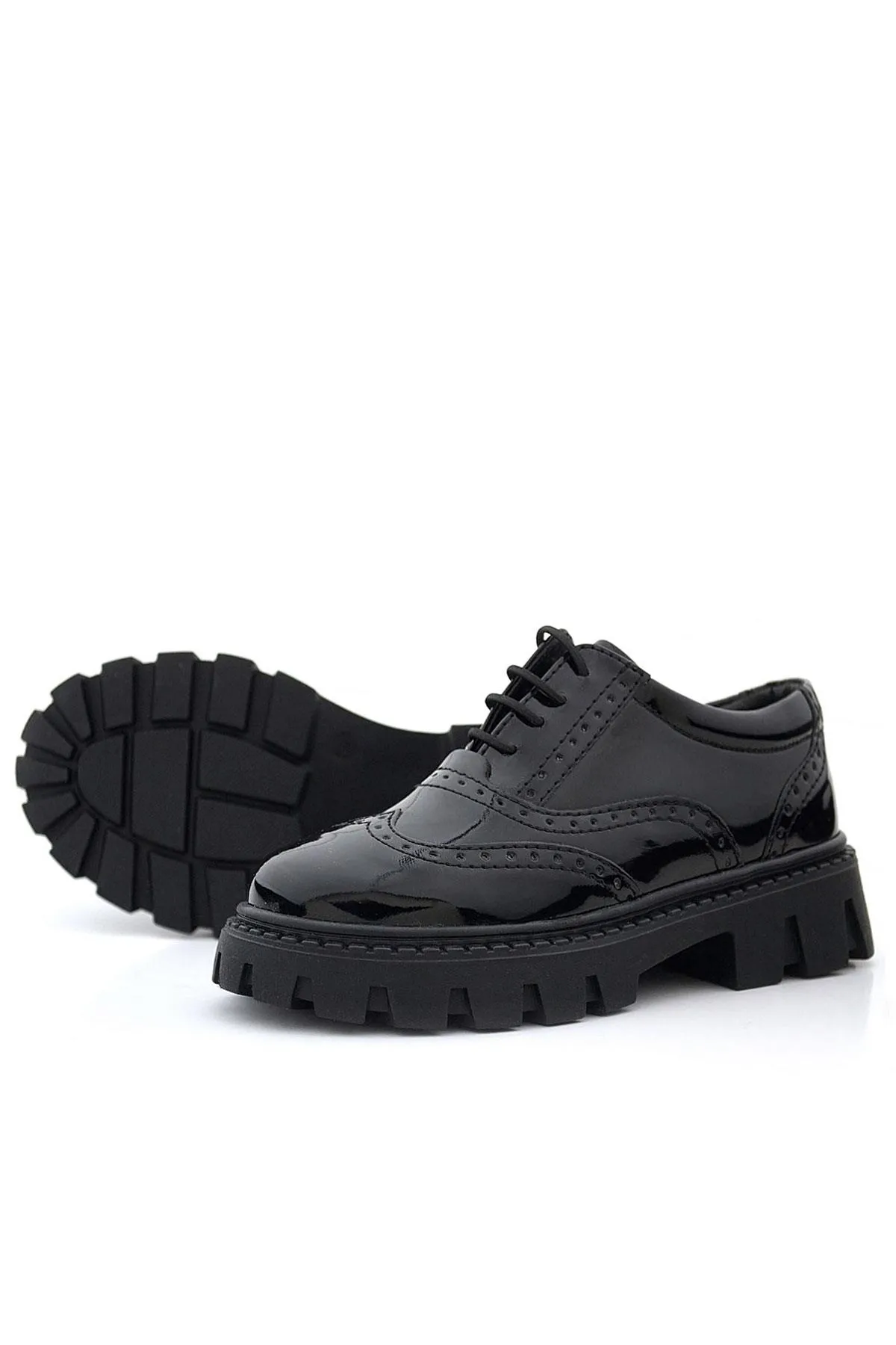Siyah Rugan Bağcıklı Oxford Kız Çocuk Günlük Ayakkabı