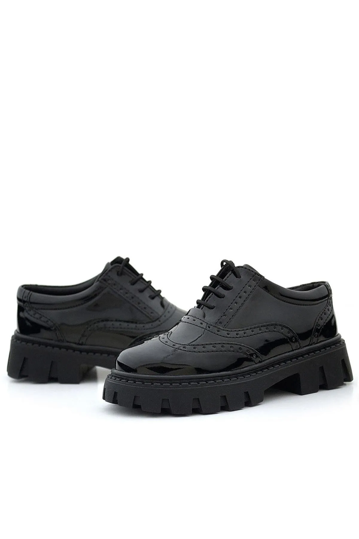Siyah Rugan Bağcıklı Oxford Kız Çocuk Günlük Ayakkabı