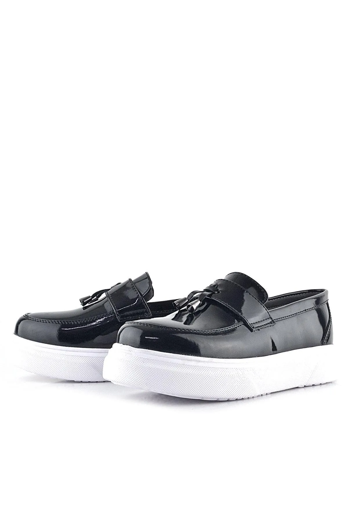 Siyah Rugan Beyaz Taban Loafer Klasik Çocuk Ayakkabısı