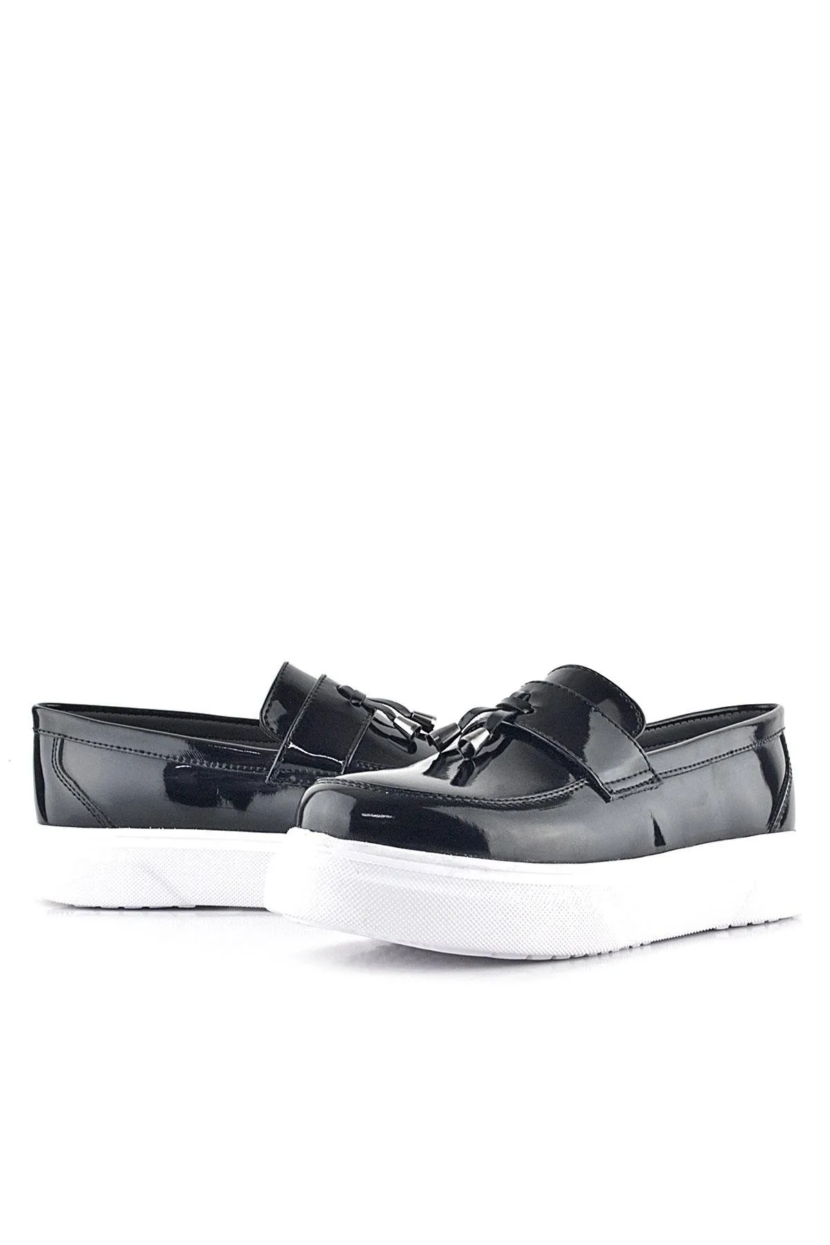 Siyah Rugan Beyaz Taban Loafer Klasik Çocuk Ayakkabısı