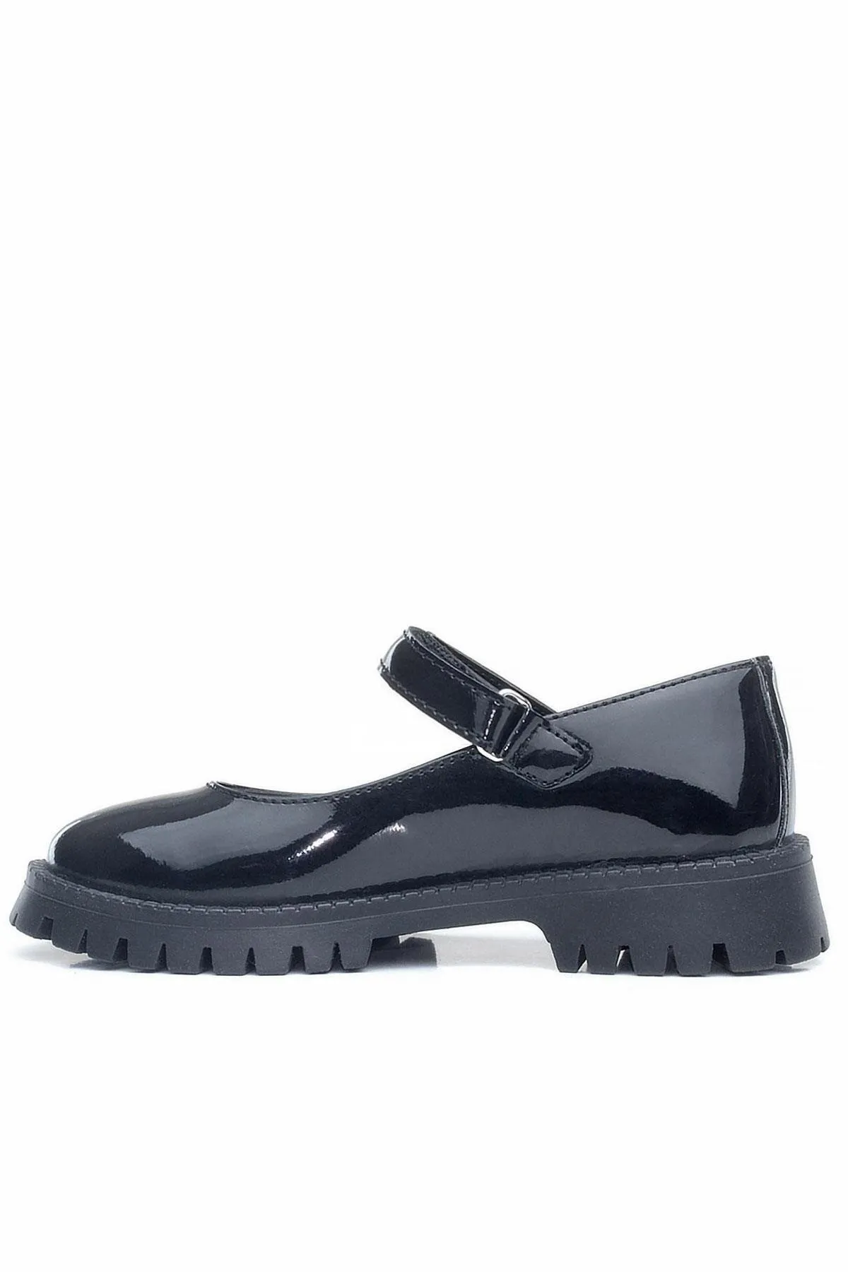 Siyah Rugan Cırtlı Kalın Tabanlı Kız Çocuk Okul Ayakkabısı