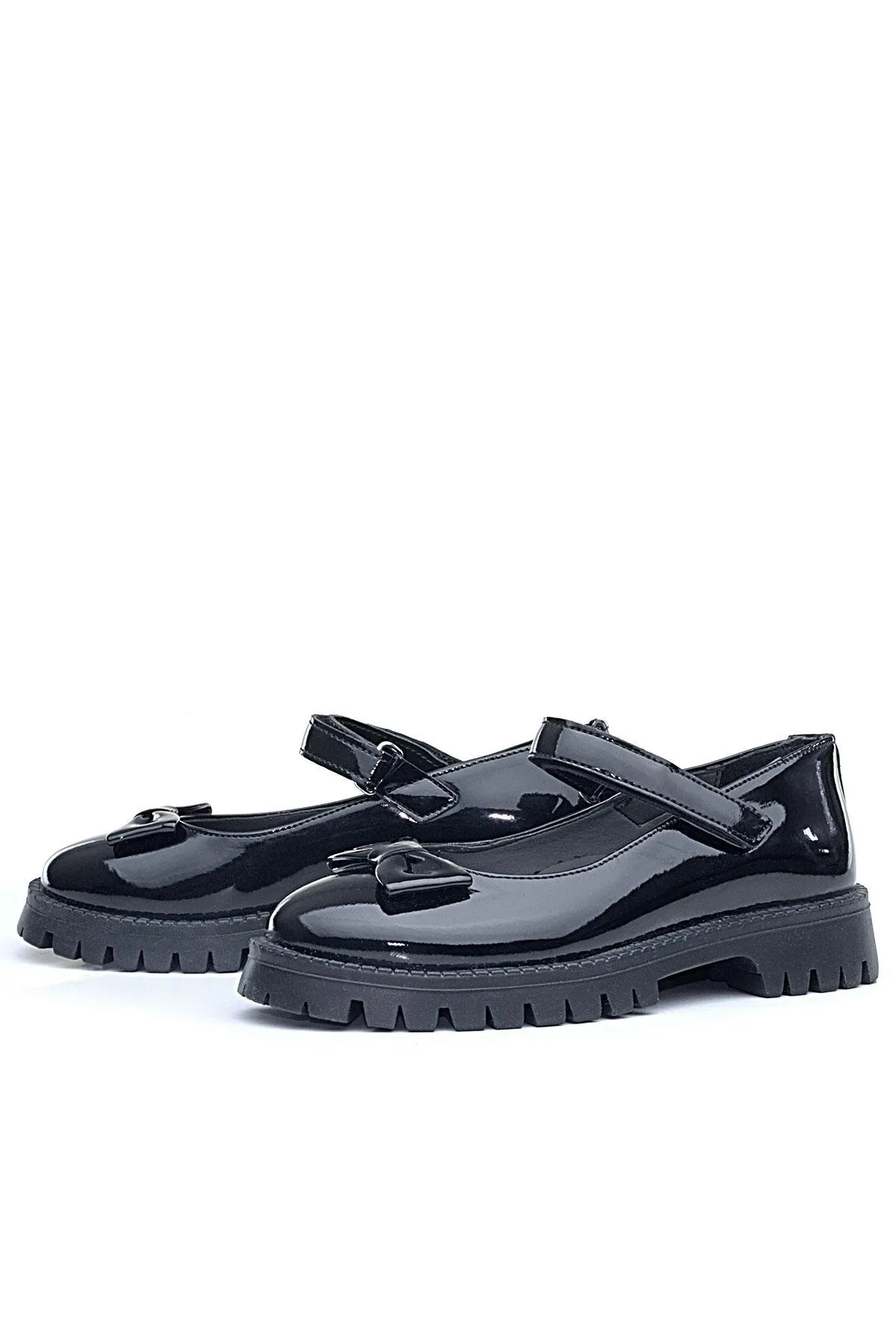 Siyah Rugan Kalın Tabanlı Cırtlı Kız Çocuk Babet