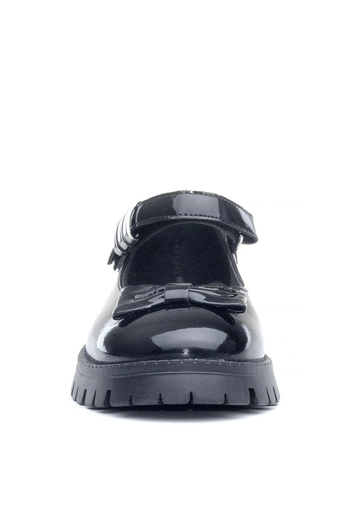 Siyah Rugan Kalın Tabanlı Cırtlı Kız Çocuk Babet Okul Ayakkabı