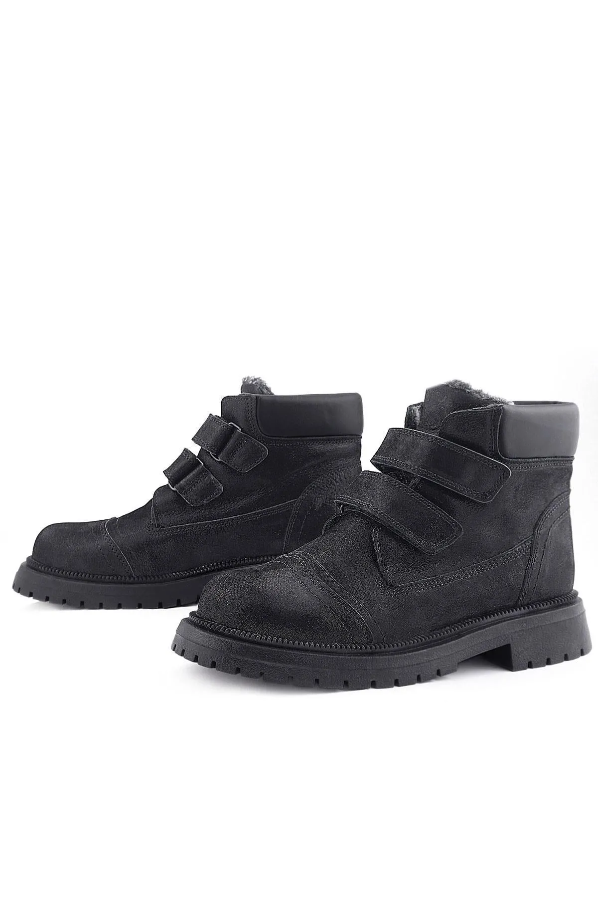 Siyah Simli Cırt Cırtlı Hakiki Deri Kız Çocuk Bot