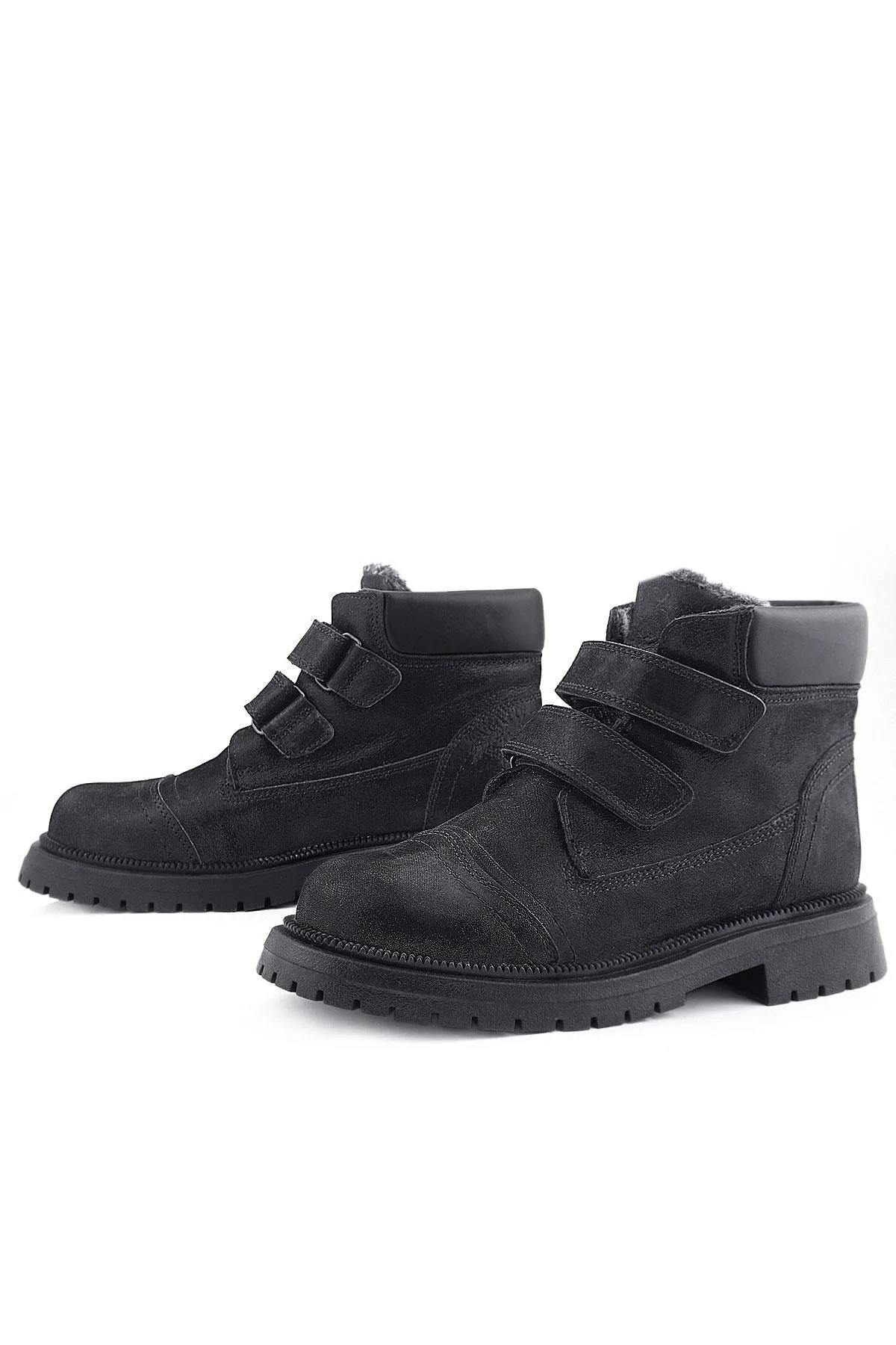 Siyah Simli Cırt Cırtlı Hakiki Deri Kız Çocuk Bot