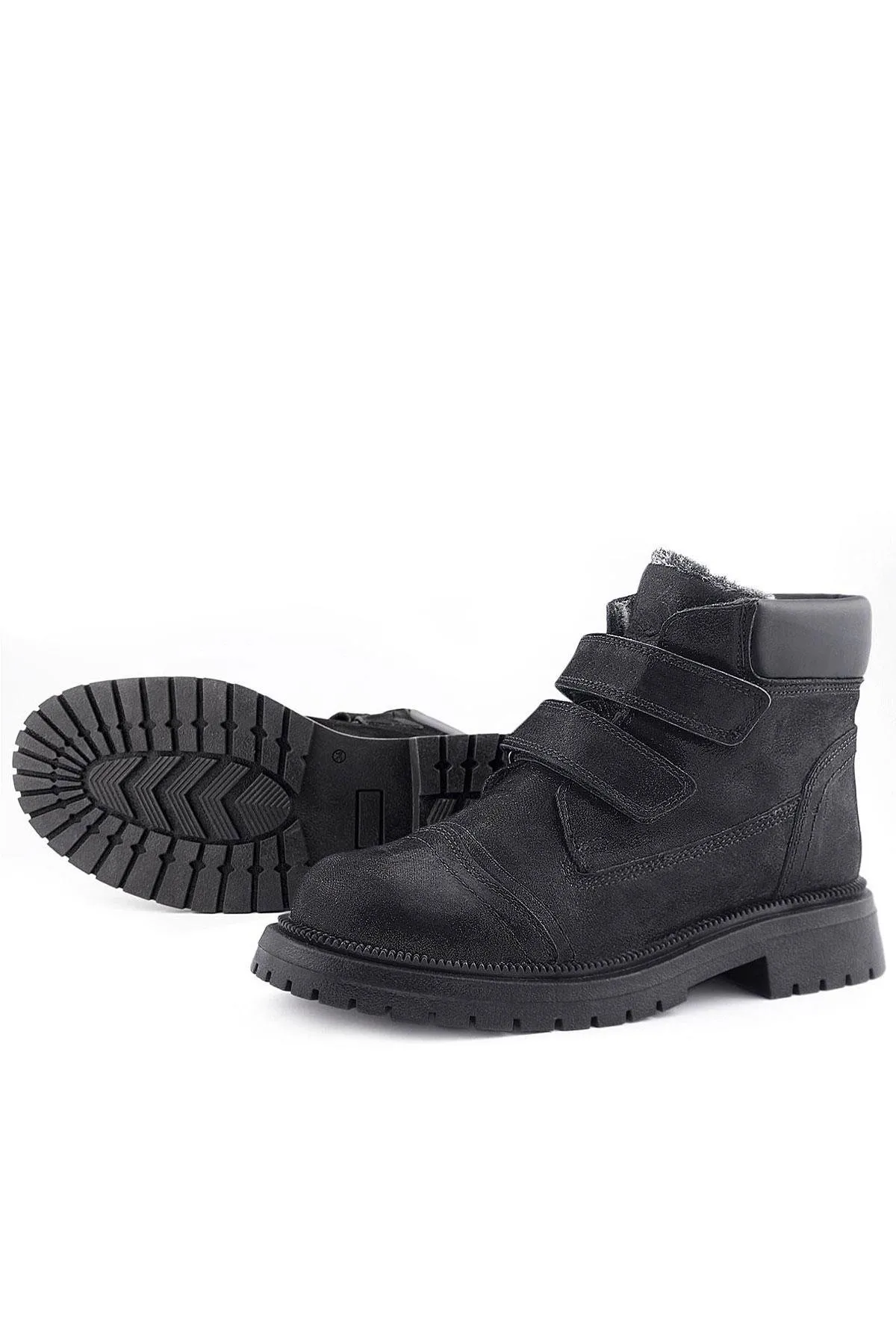 Siyah Simli Cırt Cırtlı Hakiki Deri Kız Çocuk Bot