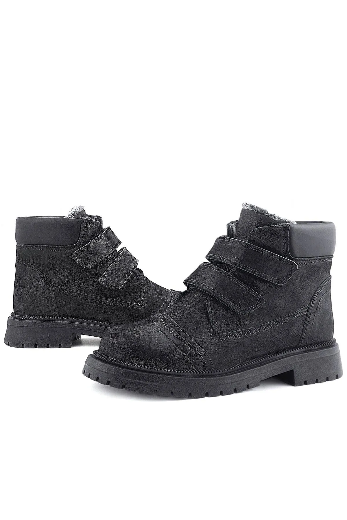 Siyah Simli Cırt Cırtlı Hakiki Deri Kız Çocuk Bot