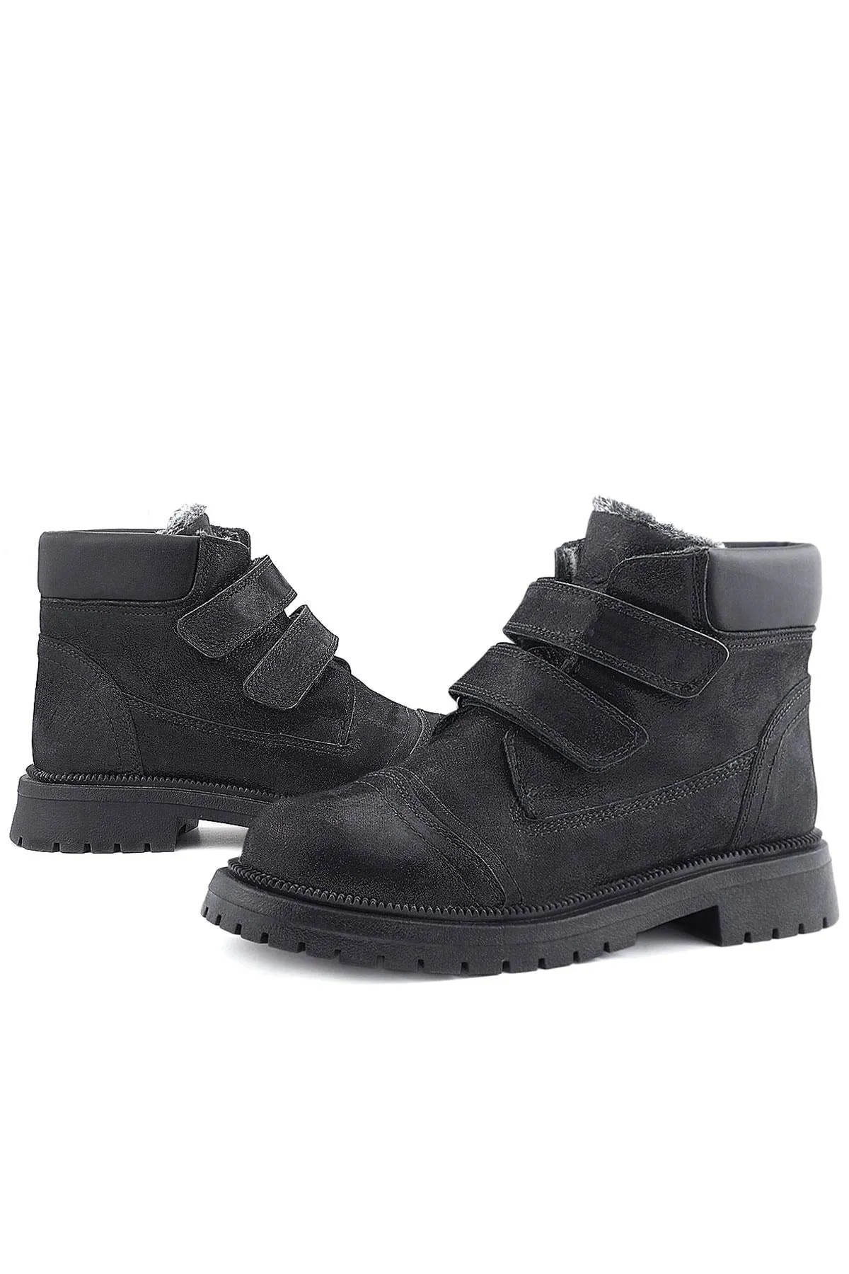 Siyah Simli Cırt Cırtlı Hakiki Deri Kız Çocuk Bot