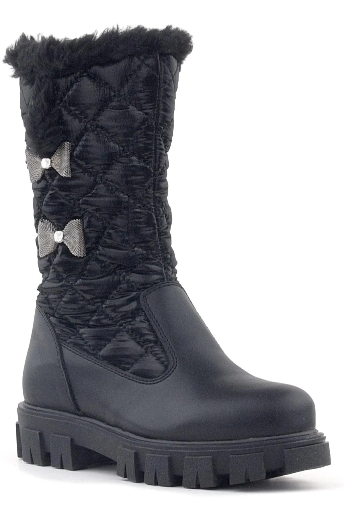 Siyah Uzun Fermuarlı Kurdeleli Kız Çocuk Yağmur Çizmesi