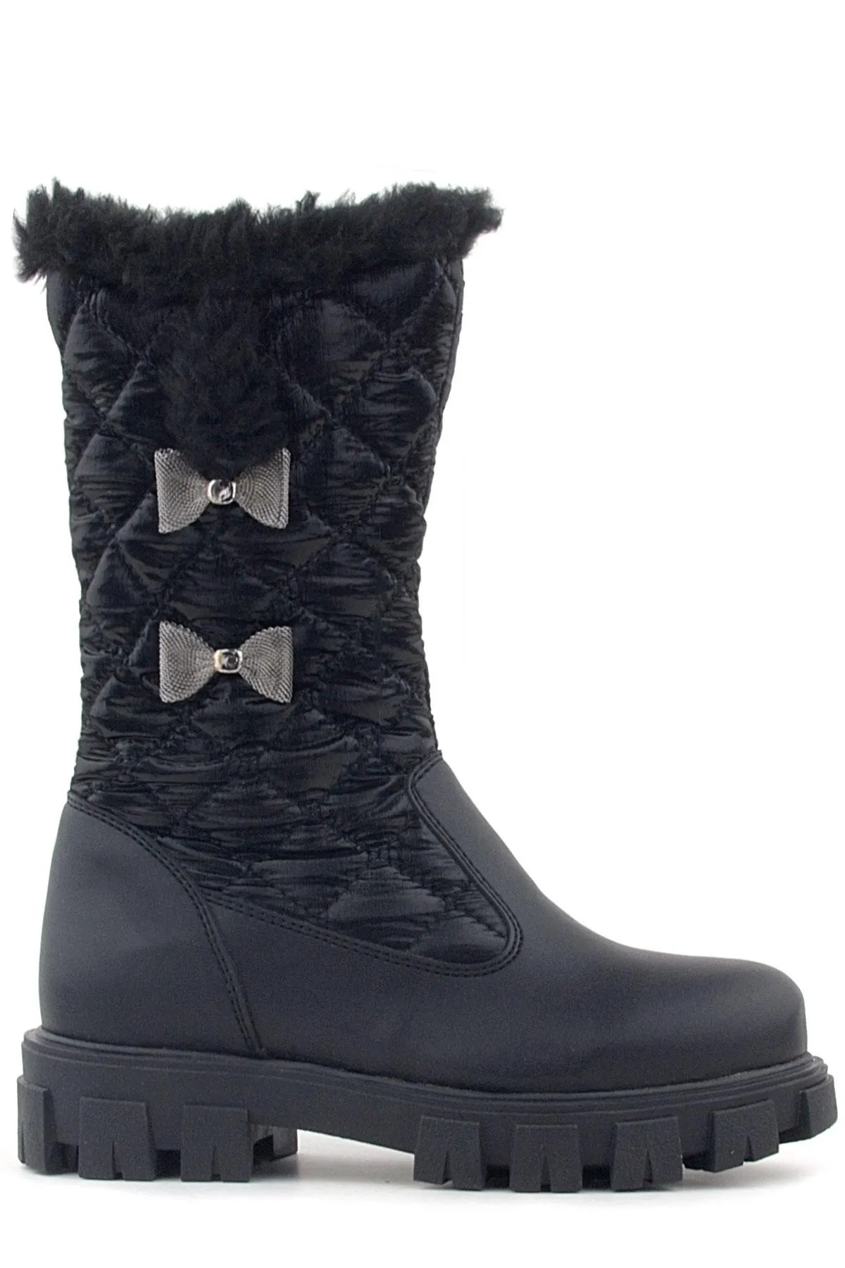 Siyah Uzun Fermuarlı Kurdeleli Kız Çocuk Yağmur Çizmesi