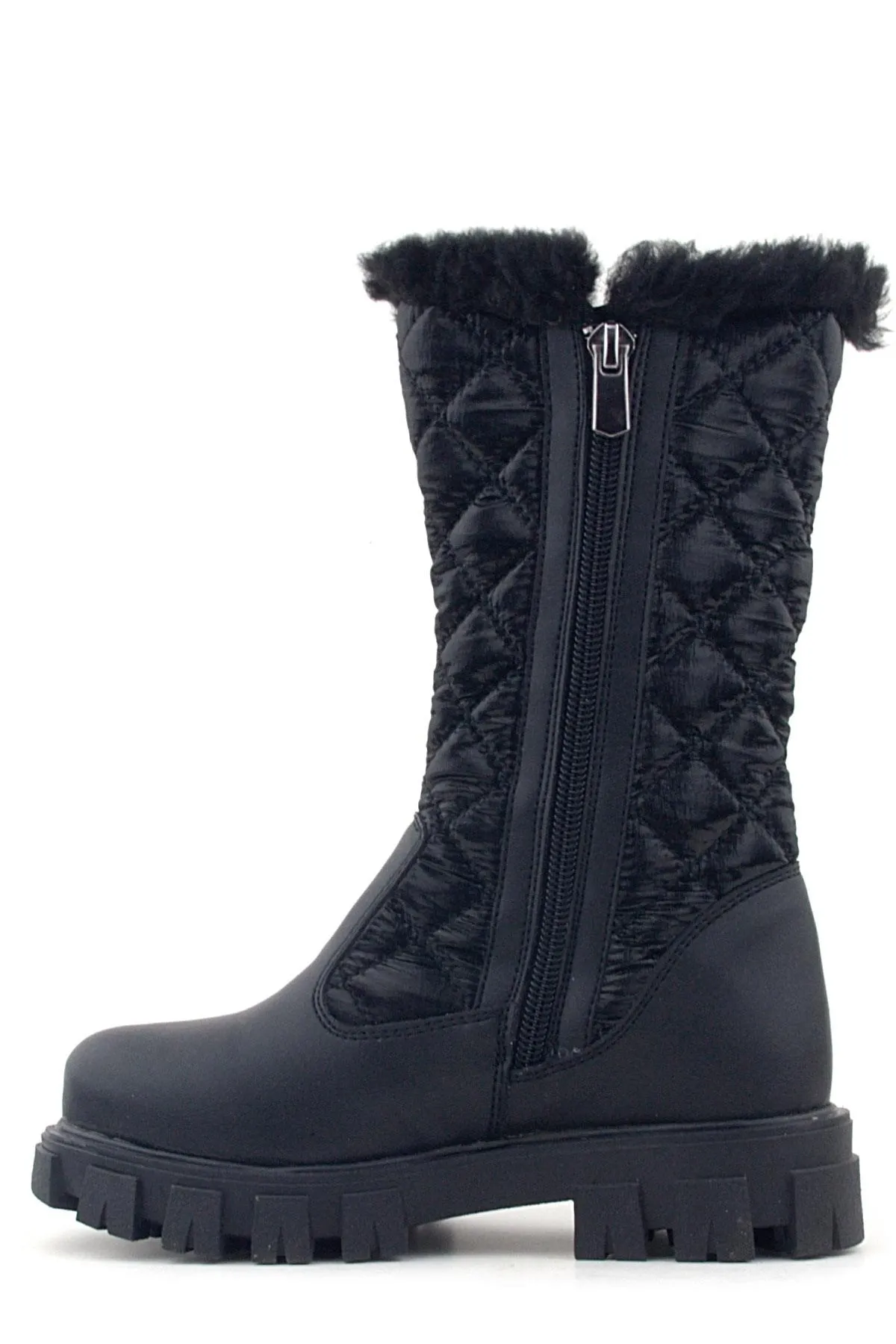 Siyah Uzun Fermuarlı Kurdeleli Kız Çocuk Yağmur Çizmesi