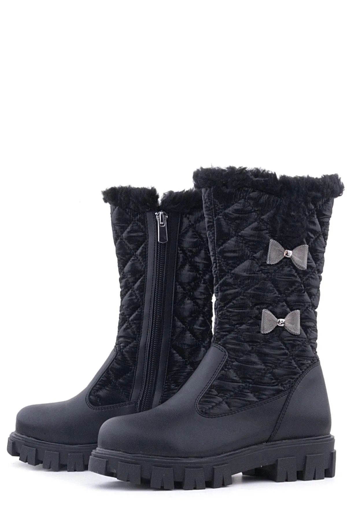 Siyah Uzun Fermuarlı Kurdeleli Kız Çocuk Yağmur Çizmesi