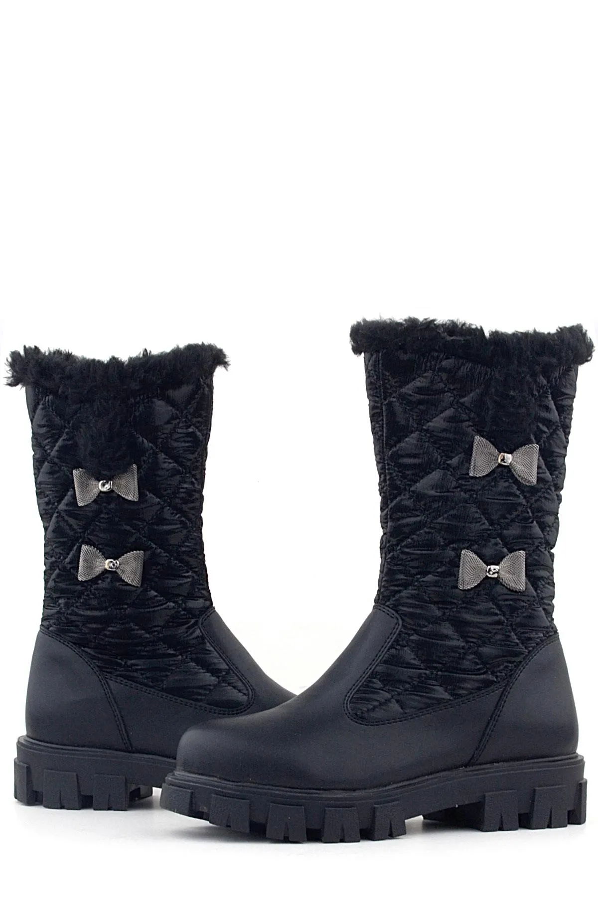 Siyah Uzun Fermuarlı Kurdeleli Kız Çocuk Yağmur Çizmesi