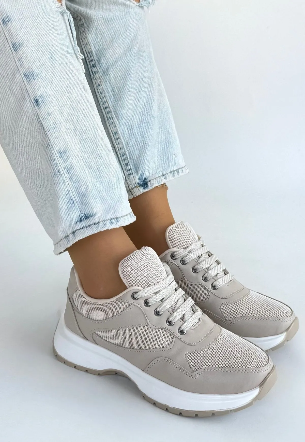 Slar Bej Cilt Bağcıklı Spor Ayakkabı