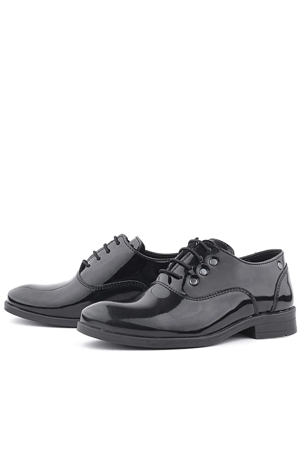 Smokin Siyah Rugan Bağcıklı Metal Detaylı Çocuk Klasik Ayakkabısı