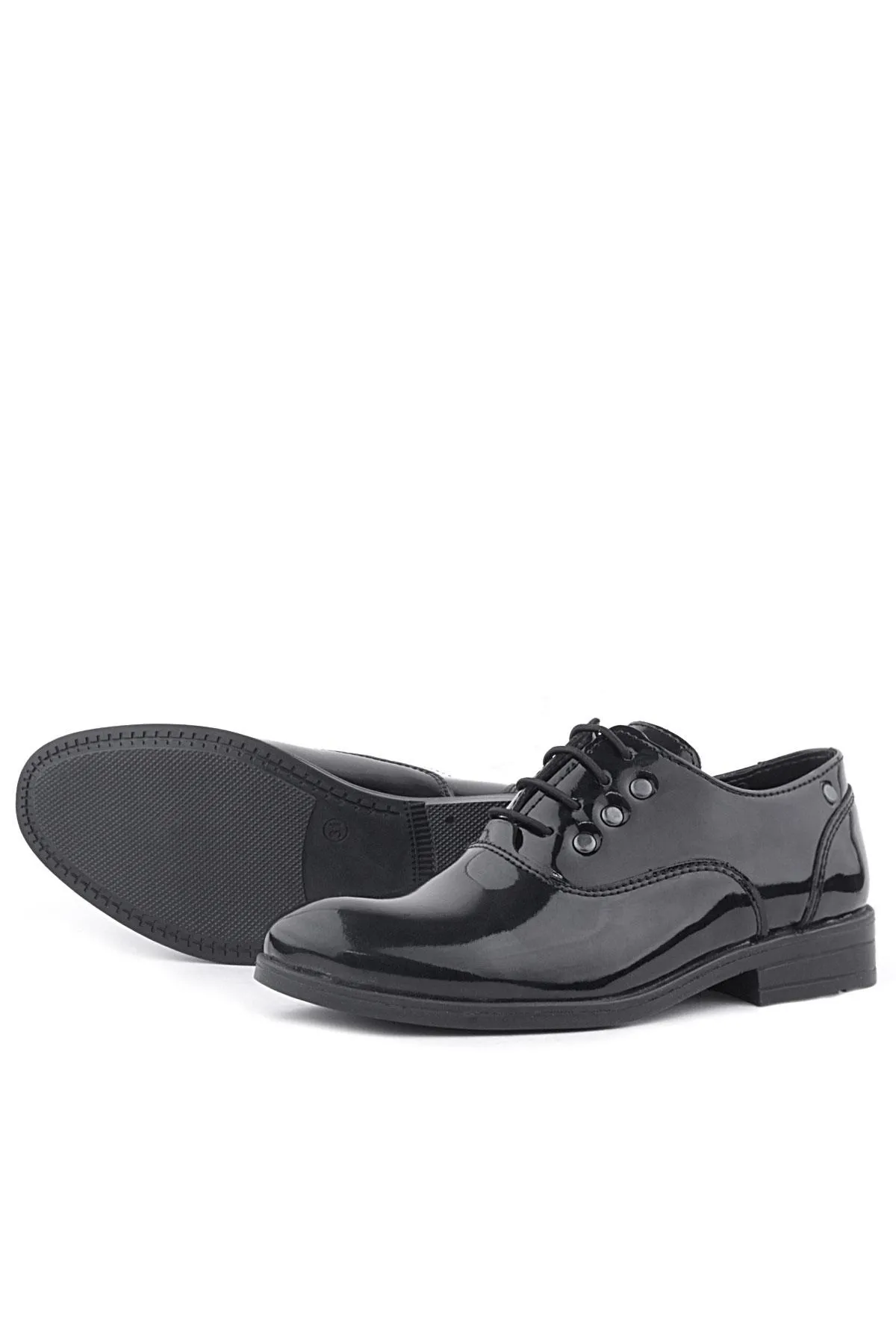 Smokin Siyah Rugan Bağcıklı Metal Detaylı Çocuk Klasik Ayakkabısı