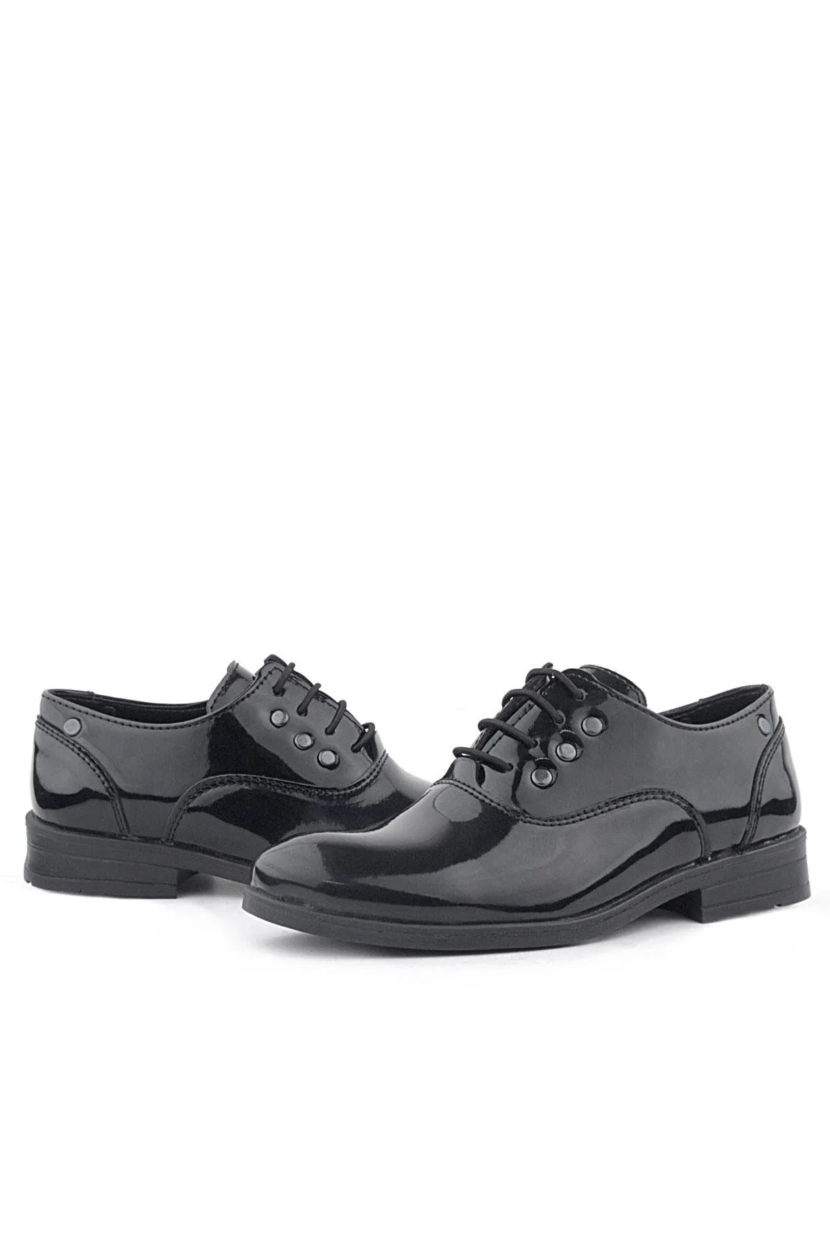Smokin Siyah Rugan Bağcıklı Metal Detaylı Çocuk Klasik Ayakkabısı