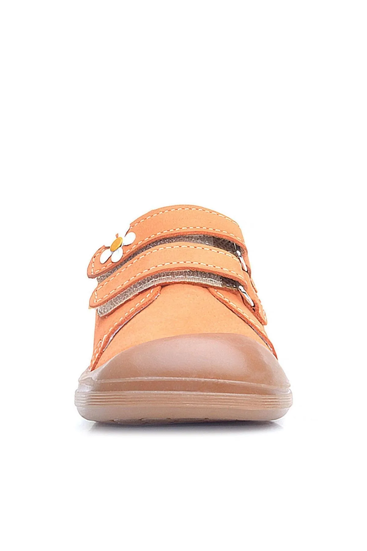 Sonic Hakiki Deri Turuncu Cırtlı Çiçekli Kız Bebek Sneaker Ayakkabı