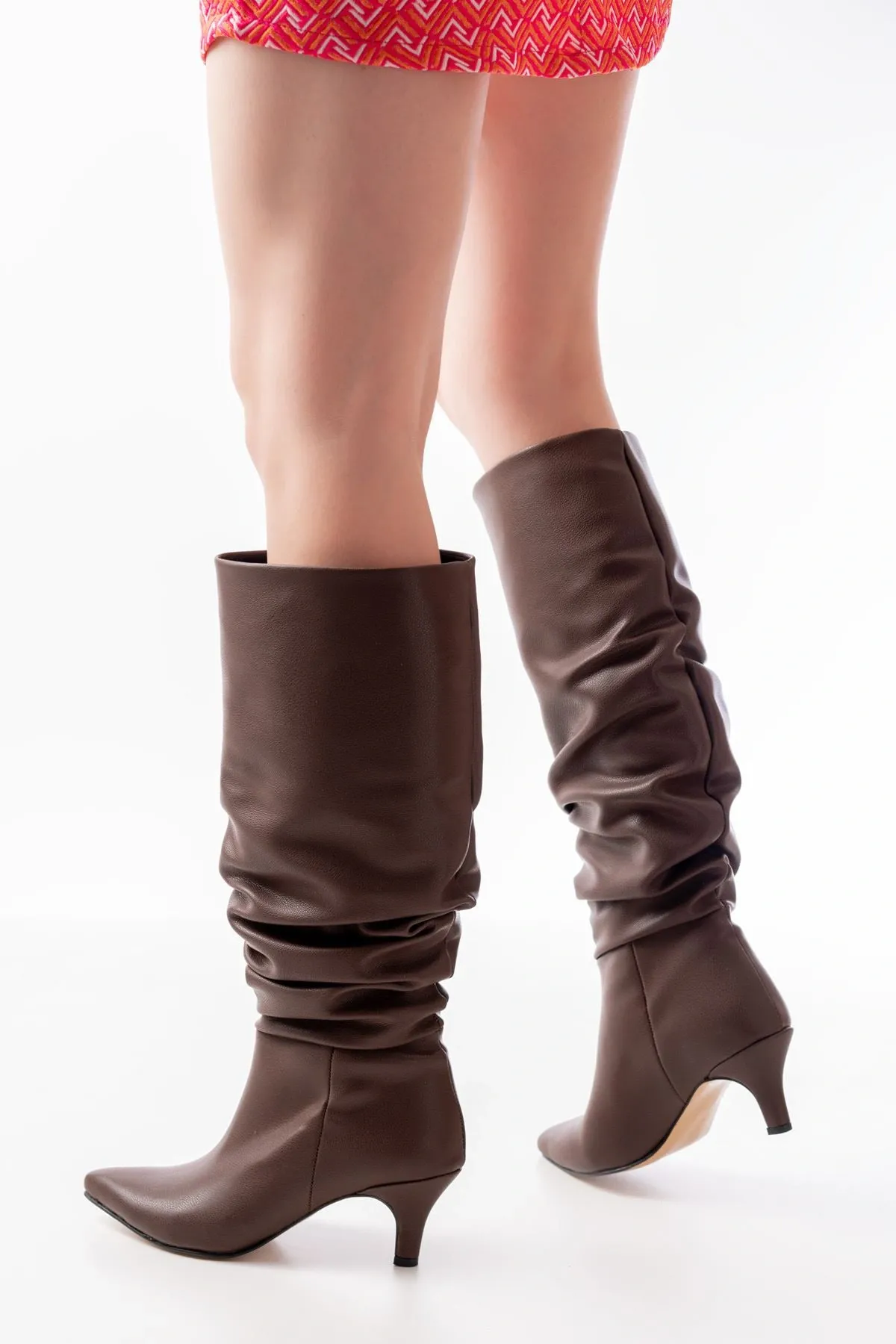 Sr-2001 Kahverengi İnce Topuklu Günlük Bayan Çizme