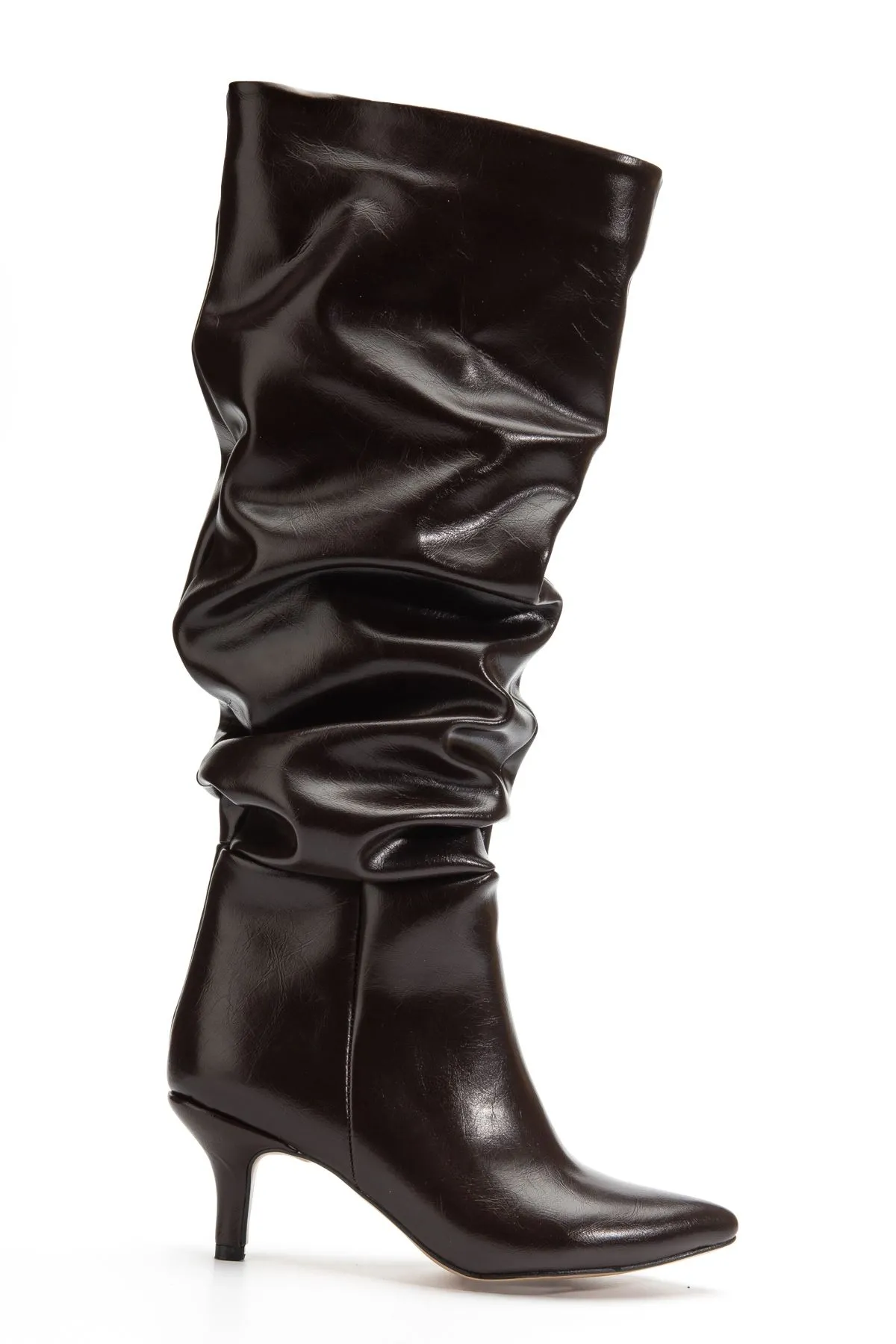 Sr-2001 Kahverengi Kırışık Rugan İnce Topuklu Günlük Bayan Çizme