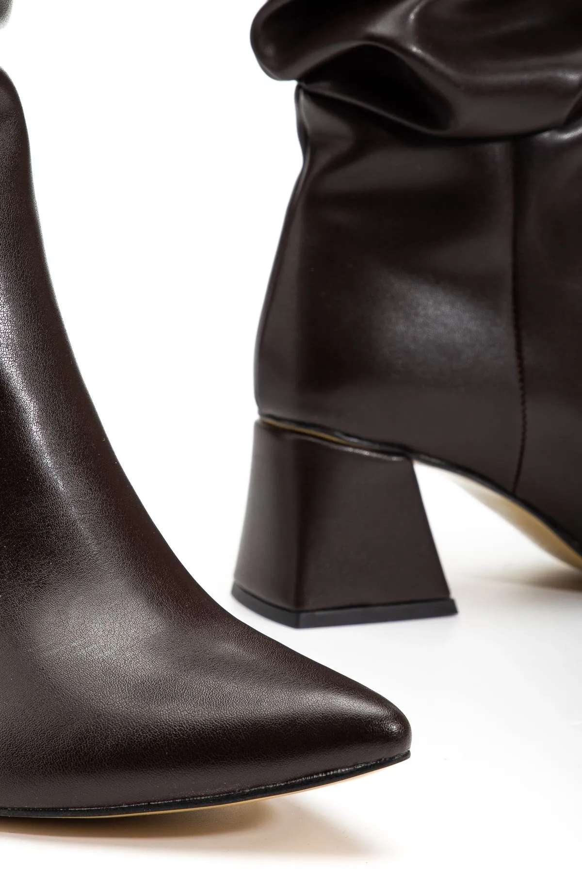 Syt-2002 Kahve Körüklü Kalın Topuklu Günlük Bayan Çizme