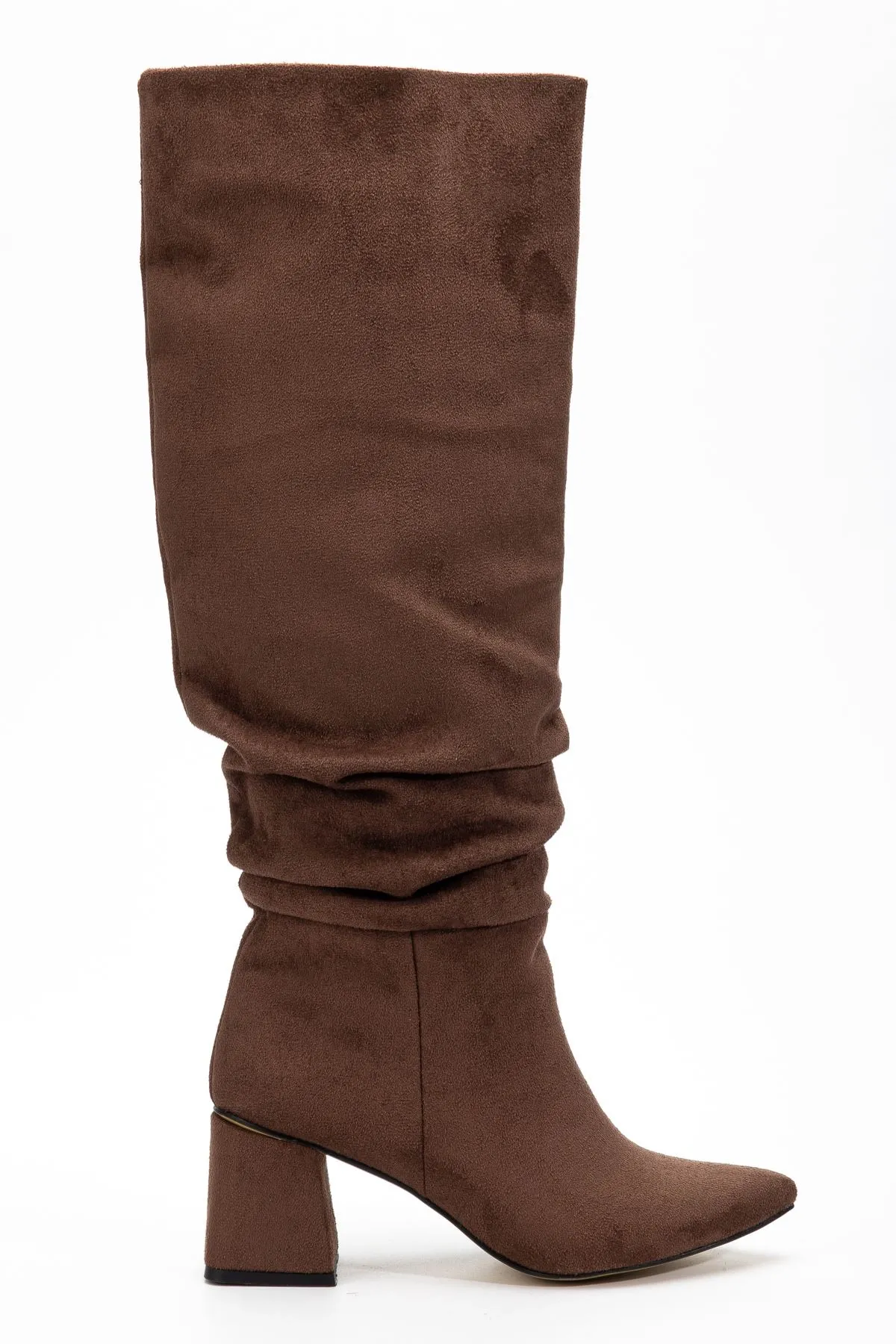 Syt-2002 Kahve Süet Körüklü Kalın Topuklu Günlük Bayan Çizme