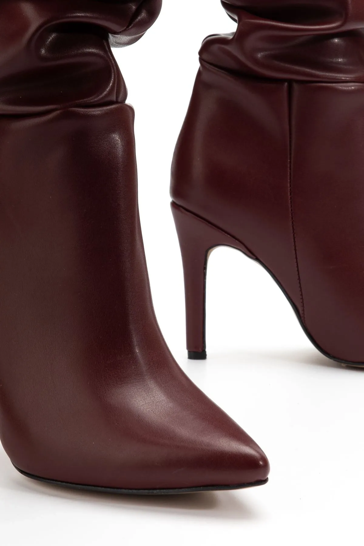 Syt-2003 Bordo Cilt Körüklü İnce Topuklu Günlük Bayan Çizme