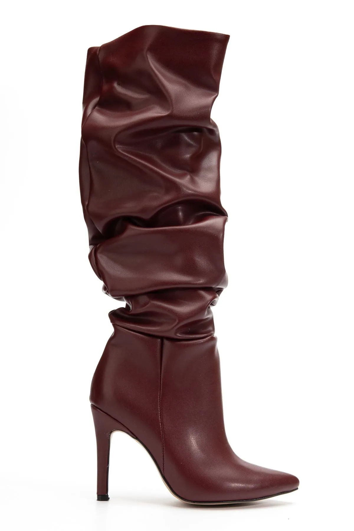 Syt-2003 Bordo Cilt Körüklü İnce Topuklu Günlük Bayan Çizme