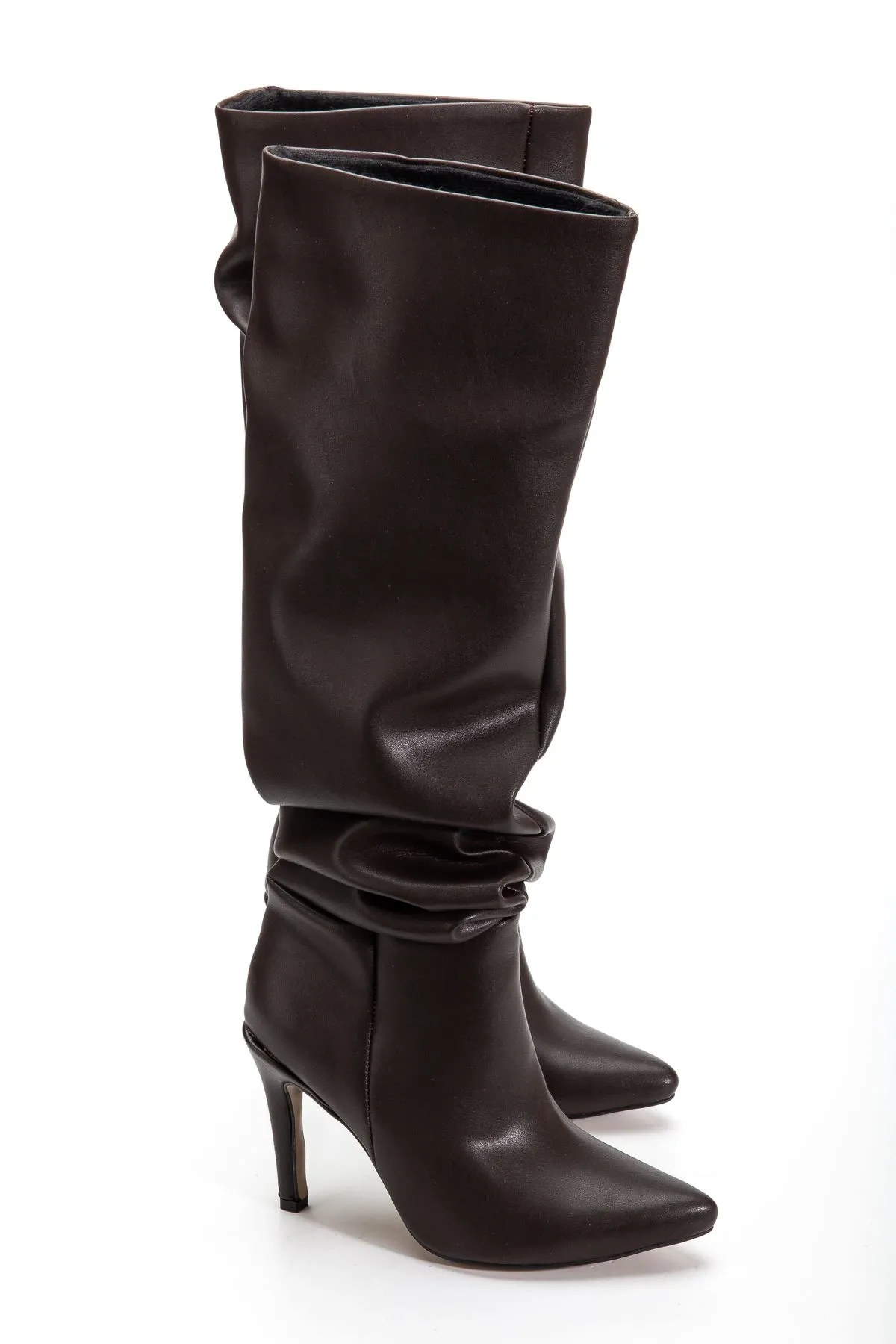 Syt-2003 Kahve Körüklü İnce Topuklu Günlük Bayan Çizme