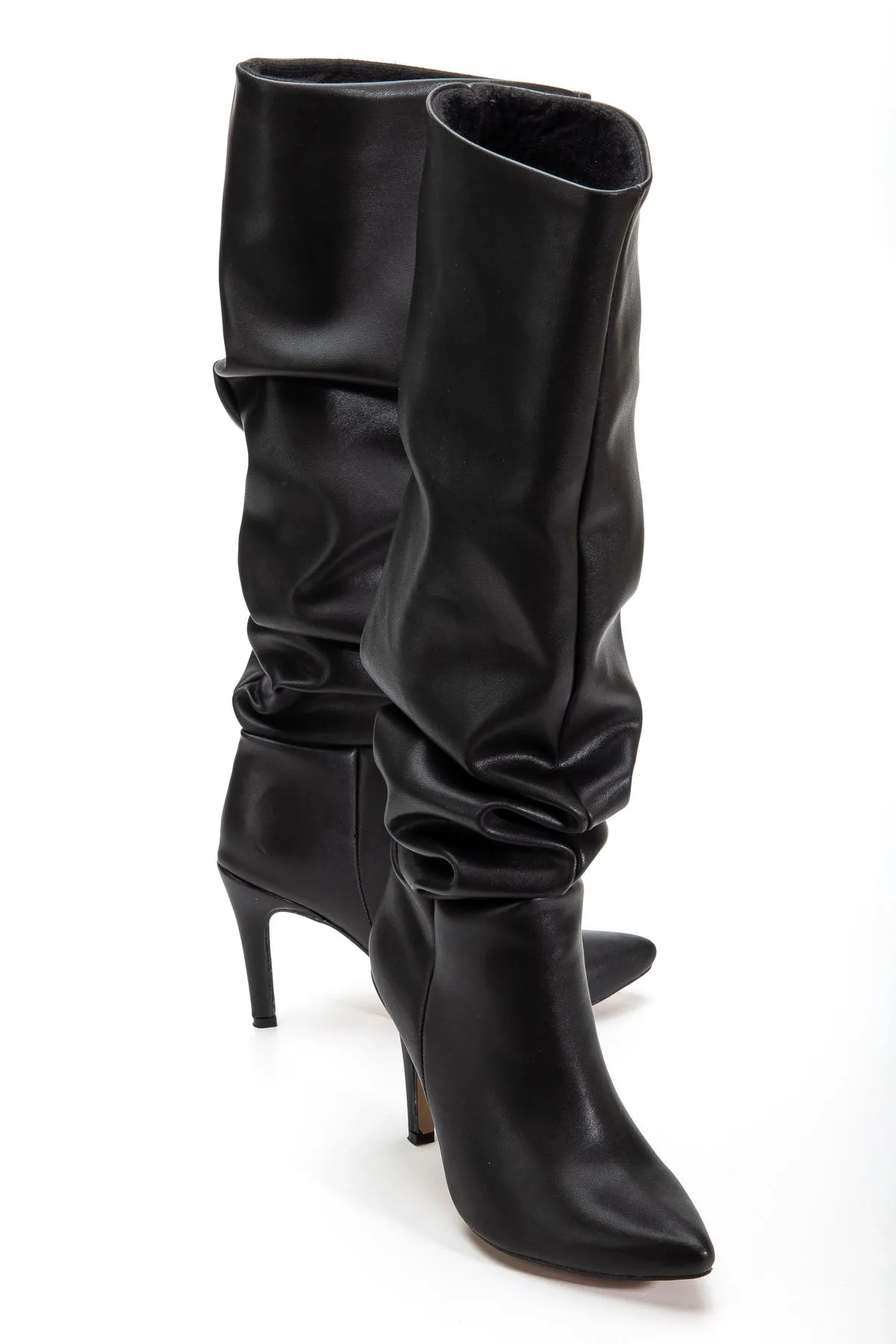 Syt-2003  Siyah Körüklü İnce Topuklu Günlük Bayan Çizme