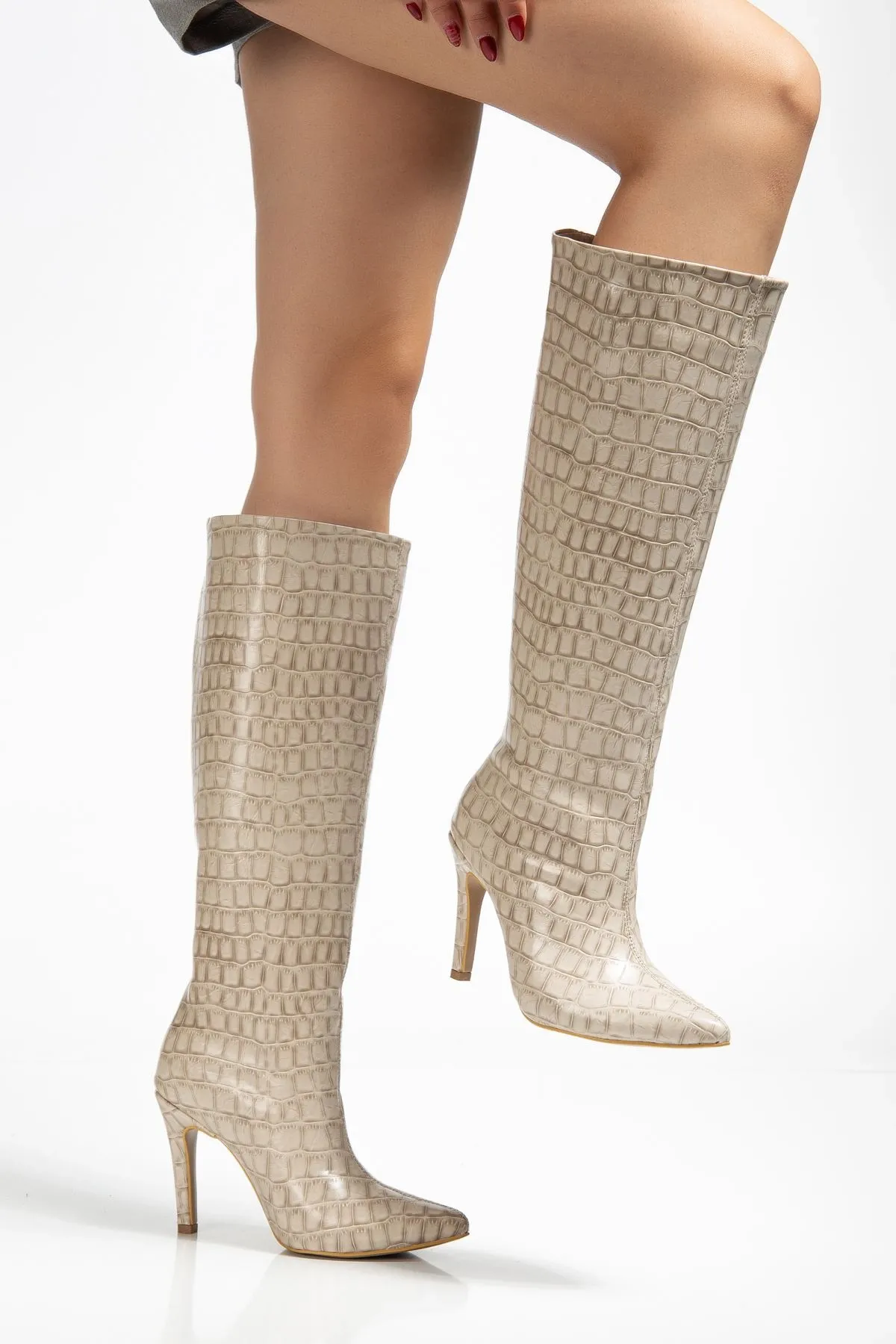 Syt-2004 Bej Kroko Günlük Bayan Çizme