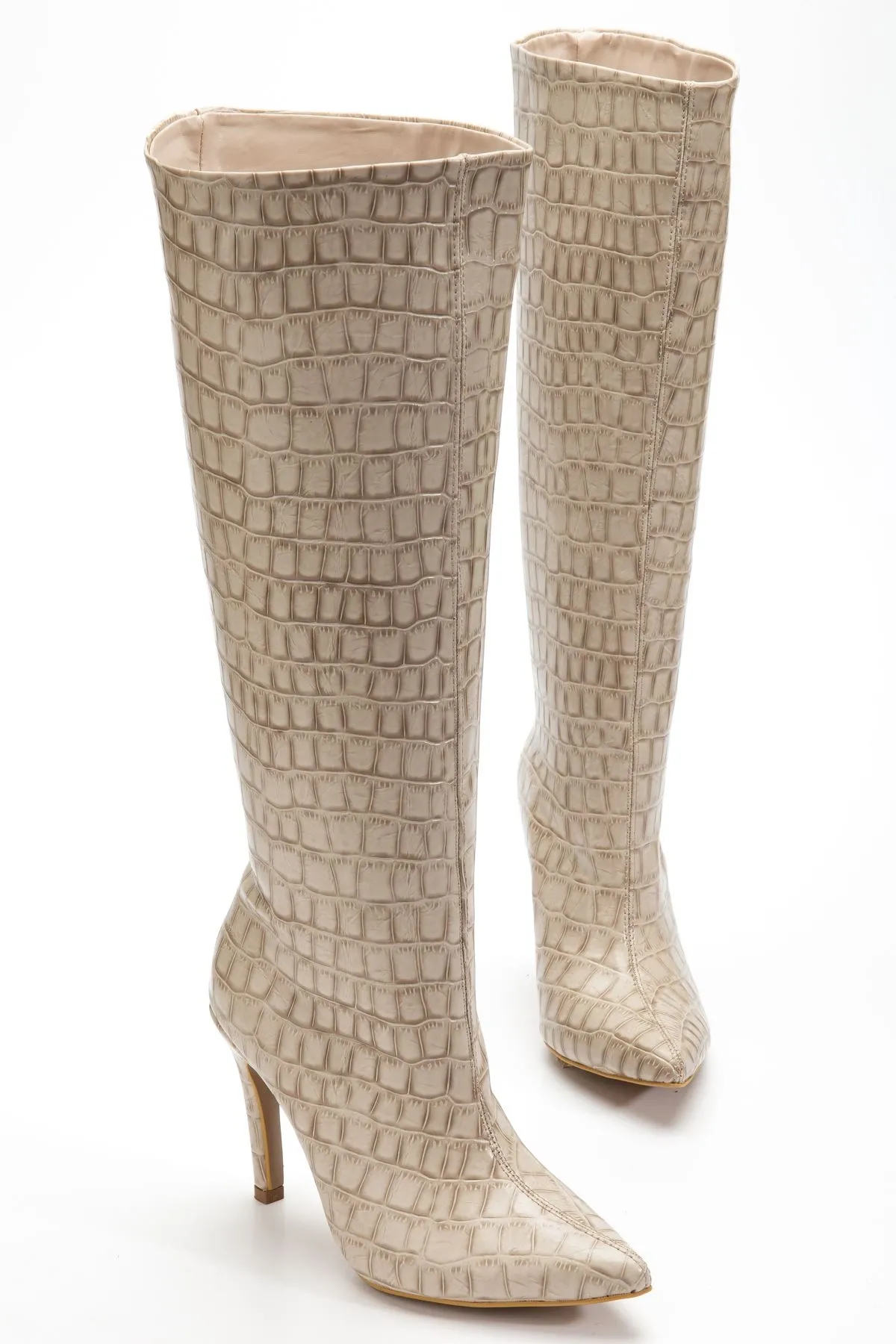 Syt-2004 Bej Kroko Günlük Bayan Çizme