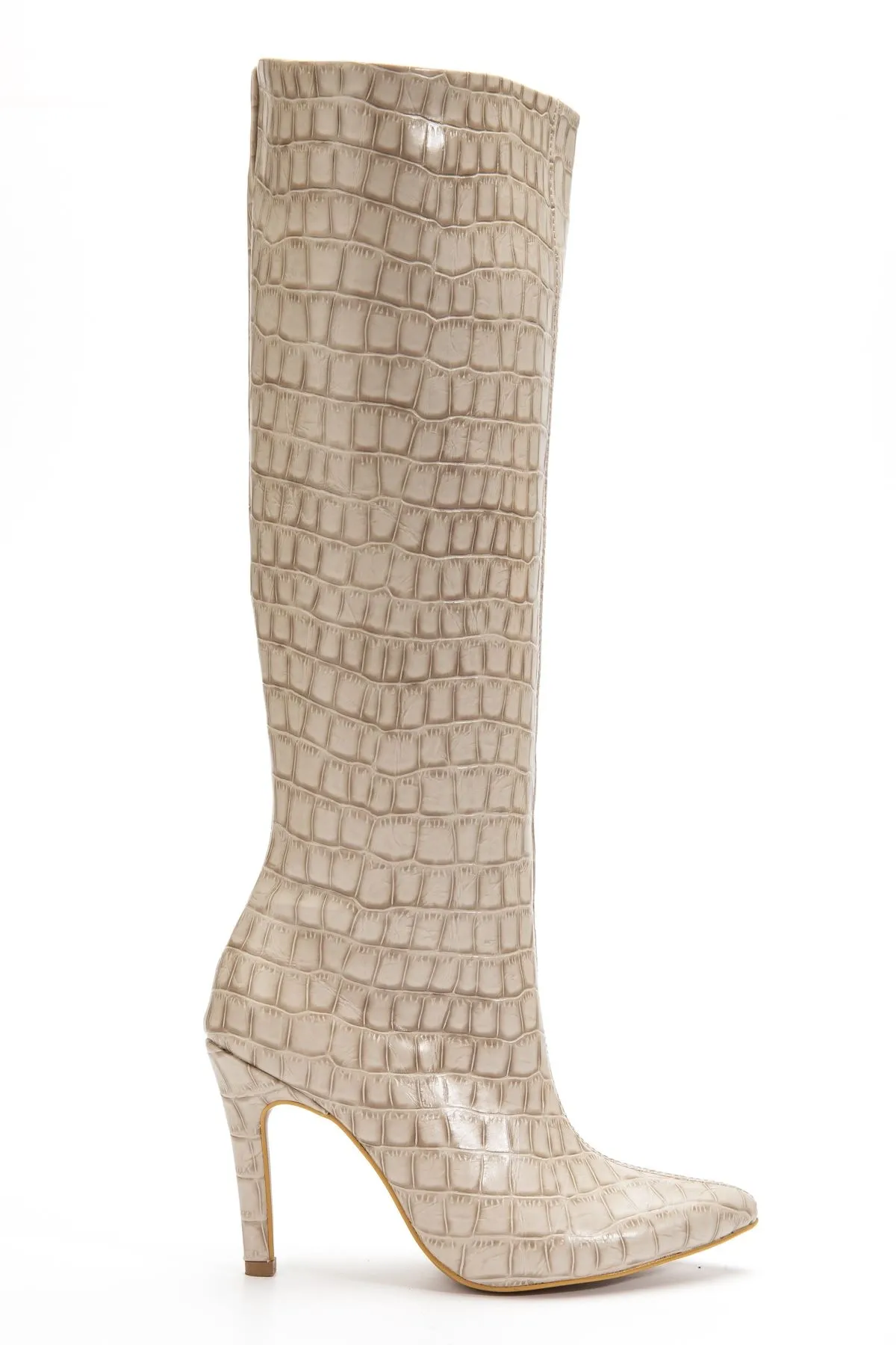 Syt-2004 Bej Kroko Günlük Bayan Çizme