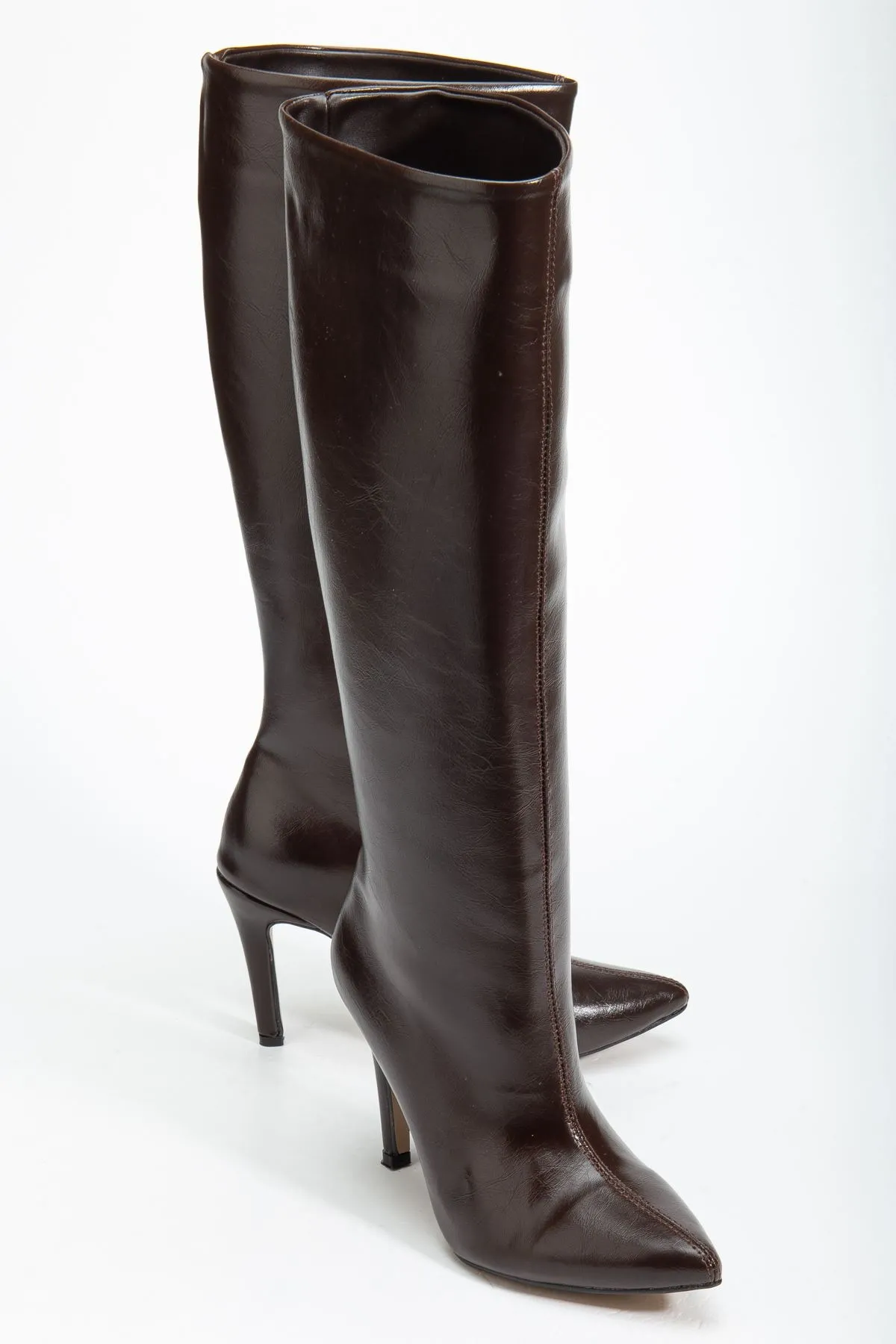 Syt-2004 Kahve Kırışık Rugan Günlük Bayan Çizme