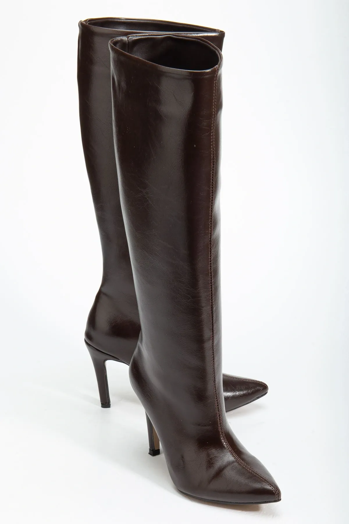 Syt-2004 Kahve Kırışık Rugan Günlük Bayan Çizme