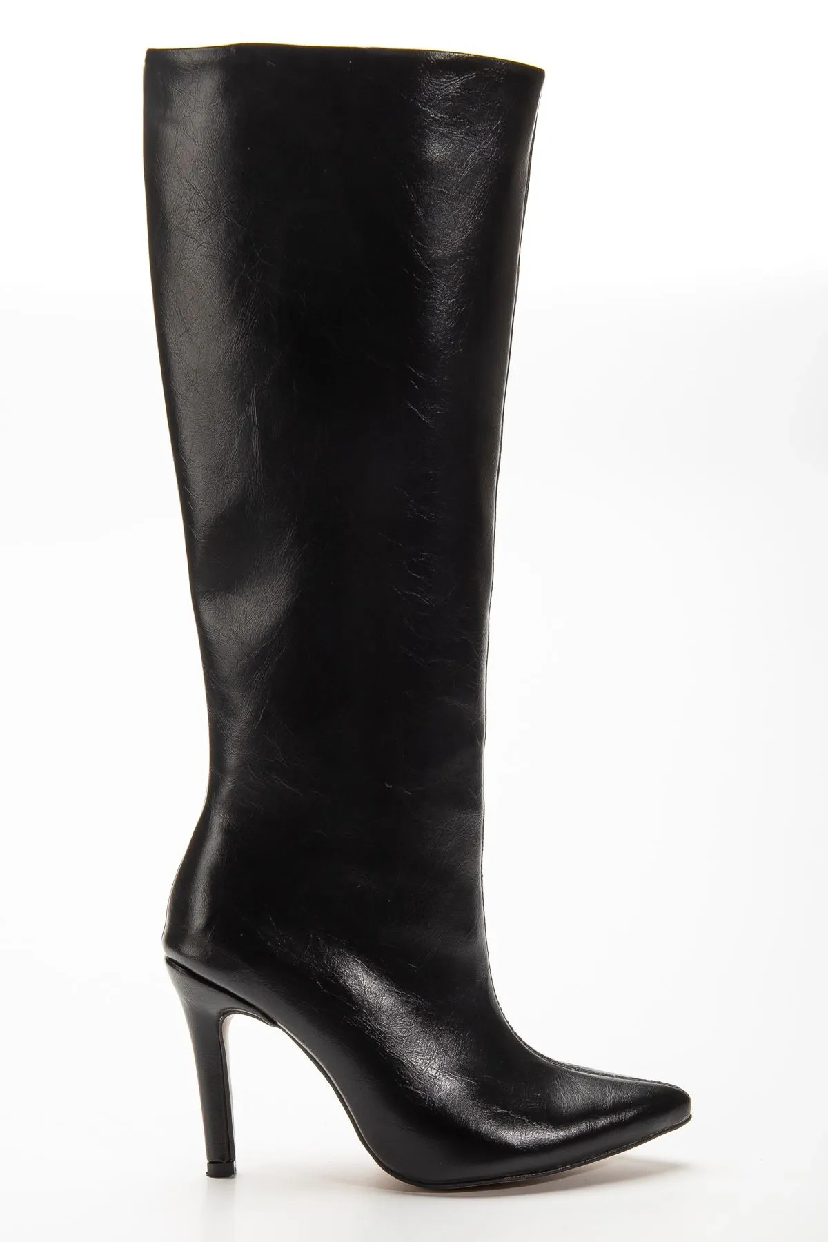 Syt-2004 Siyah Kırışık Rugan Günlük Bayan Çizme