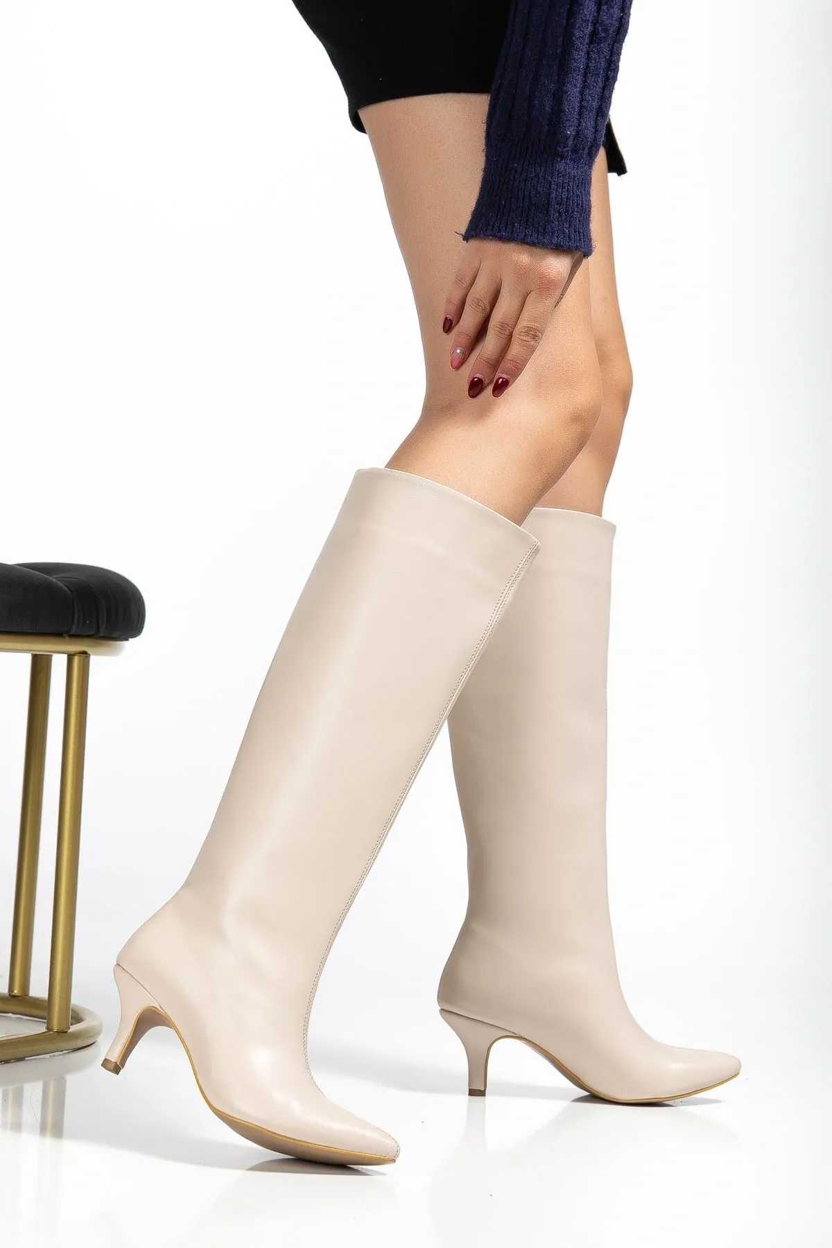 Syt-2025 Bej Cilt Günlük Kadın Çizme