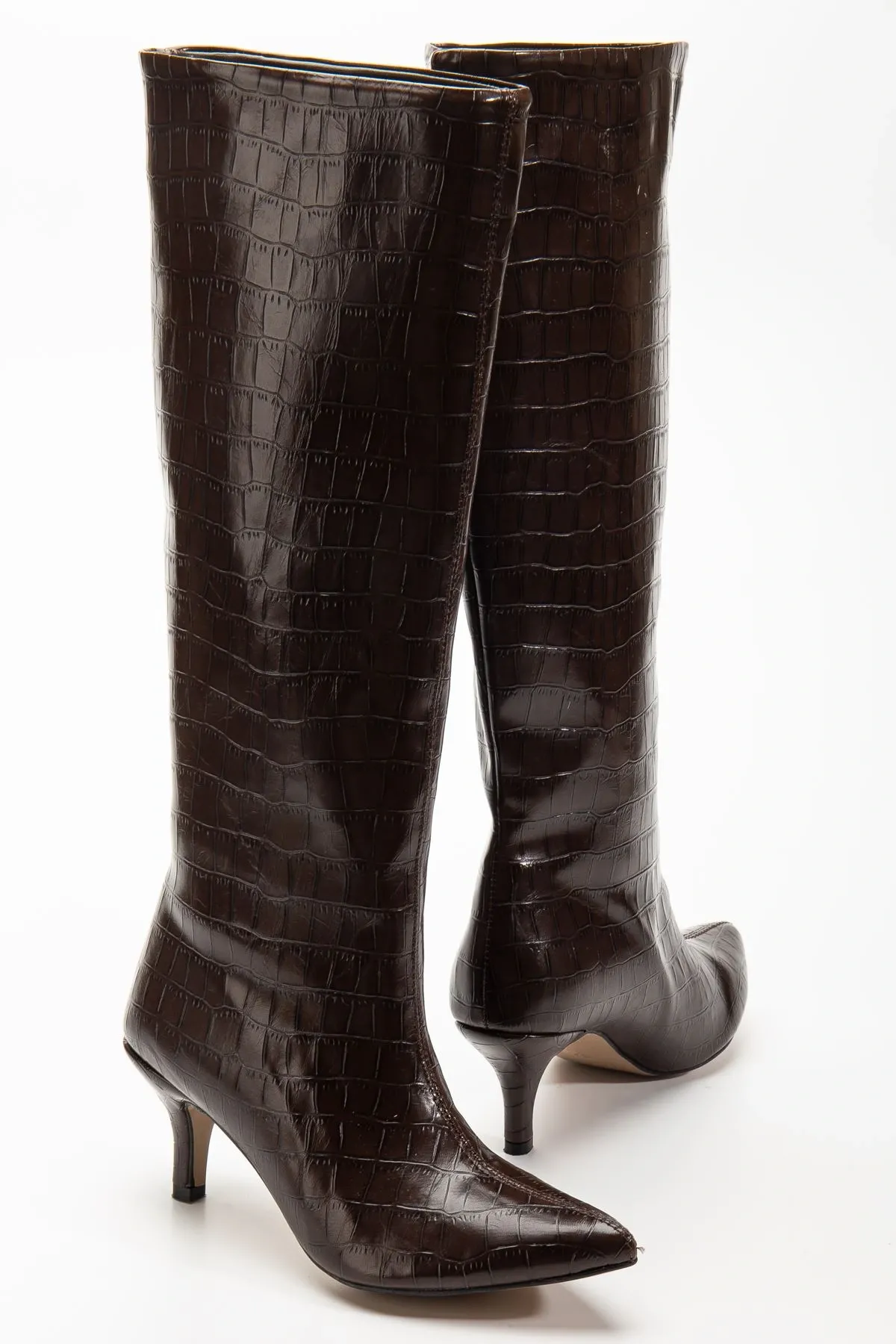 Syt-2025 Kahve Kroko Günlük Kadın Çizme