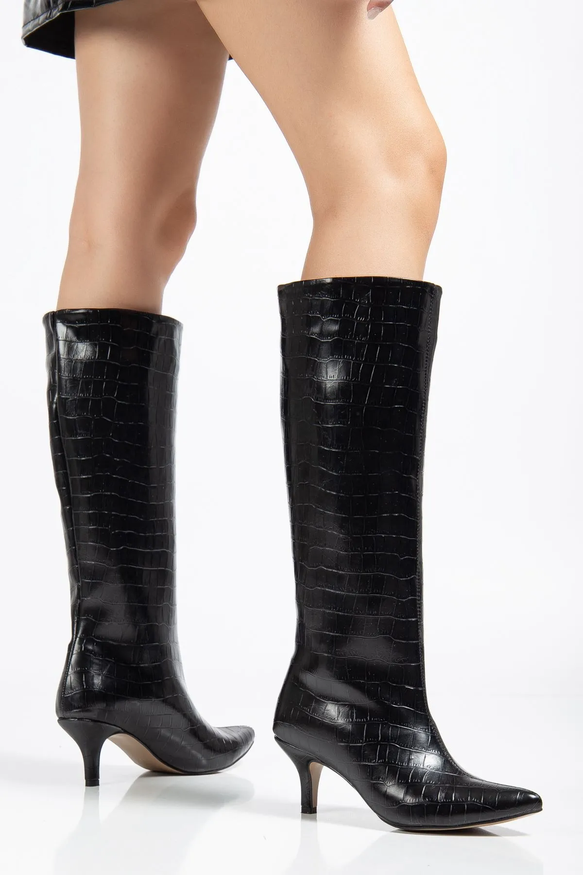 Syt-2025 Siyah  Kroko Günlük Kadın Çizme