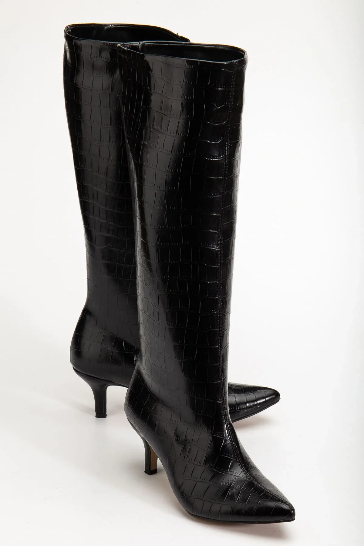 Syt-2025 Siyah  Kroko Günlük Kadın Çizme