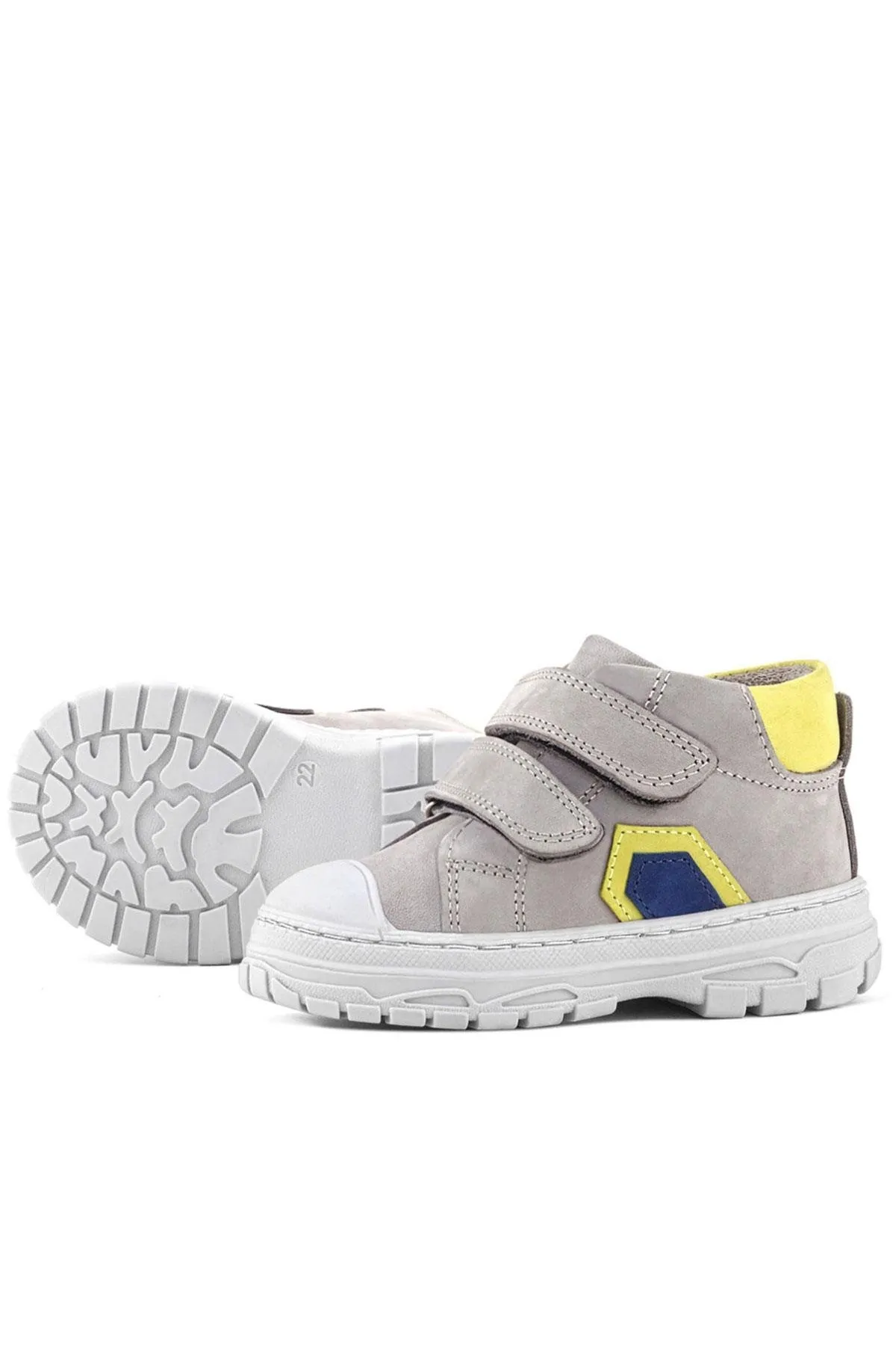 Tails Hakiki Deri Gri Sarı Cırtlı Çocuk Spor Bot