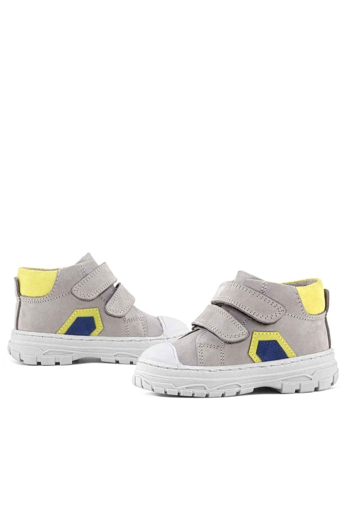 Tails Hakiki Deri Gri Sarı Cırtlı Çocuk Spor Bot